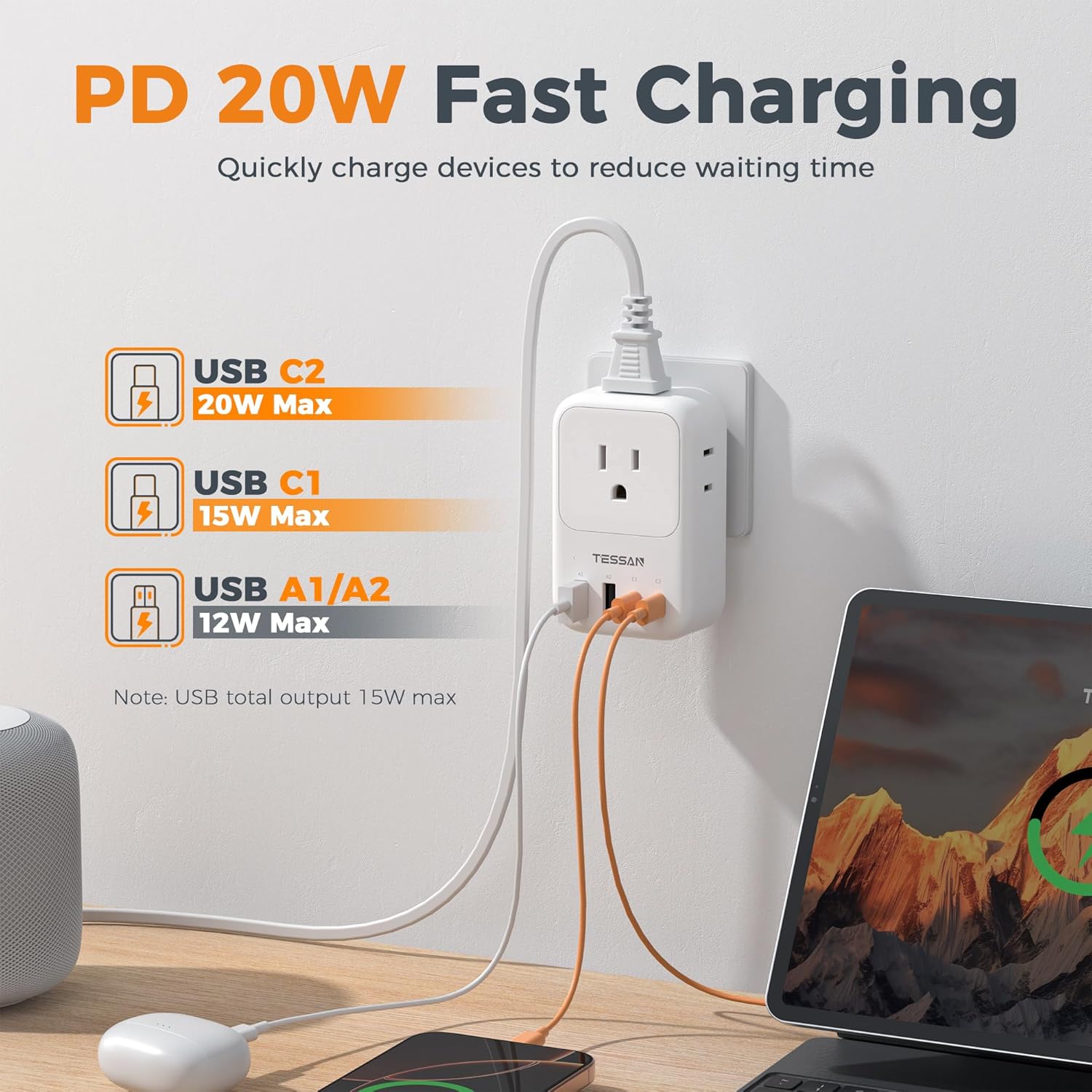 TESSAN 20W PD Foldable Wall Charger WS06