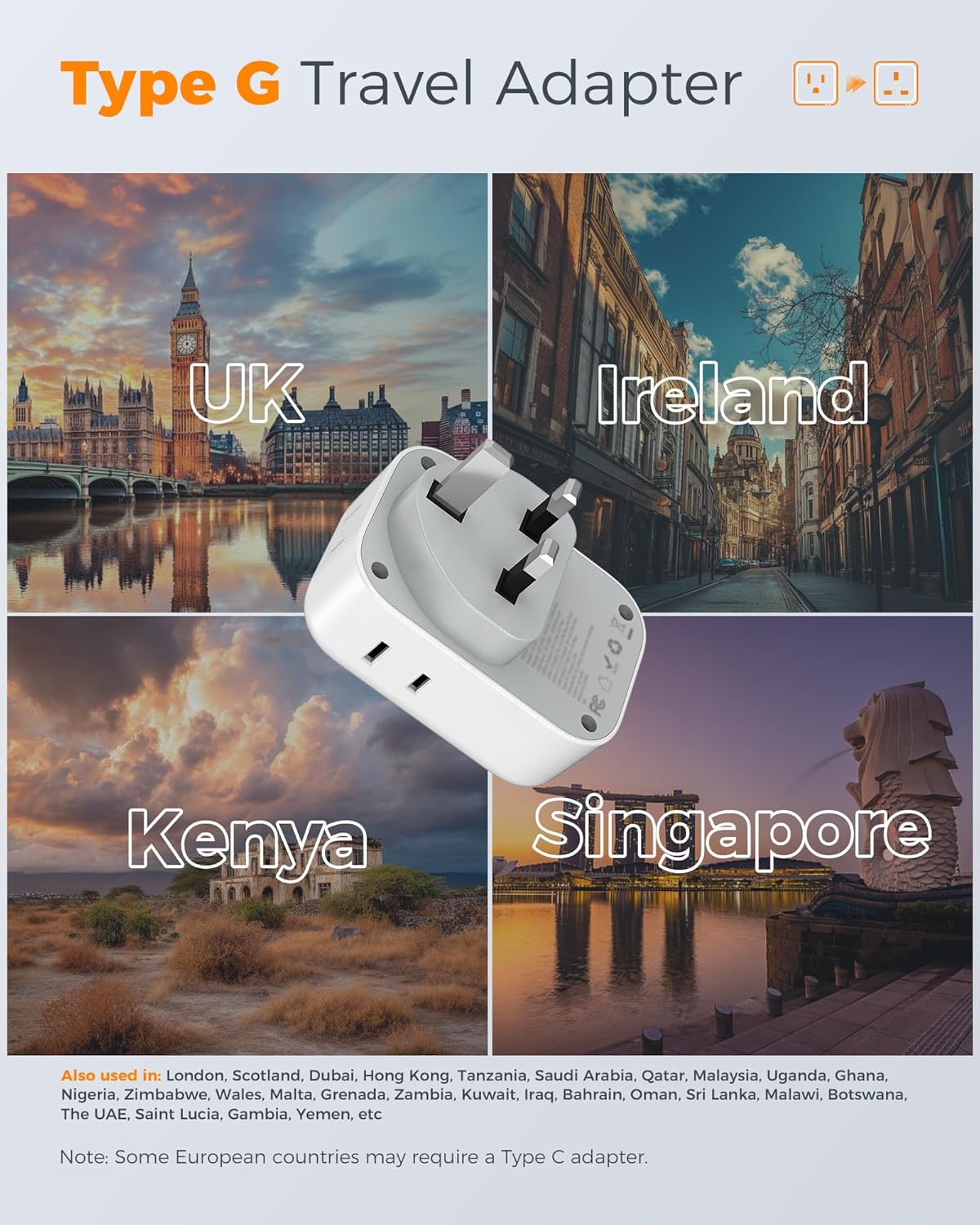 TESSAN US to UK Plug Adapter Type G 161