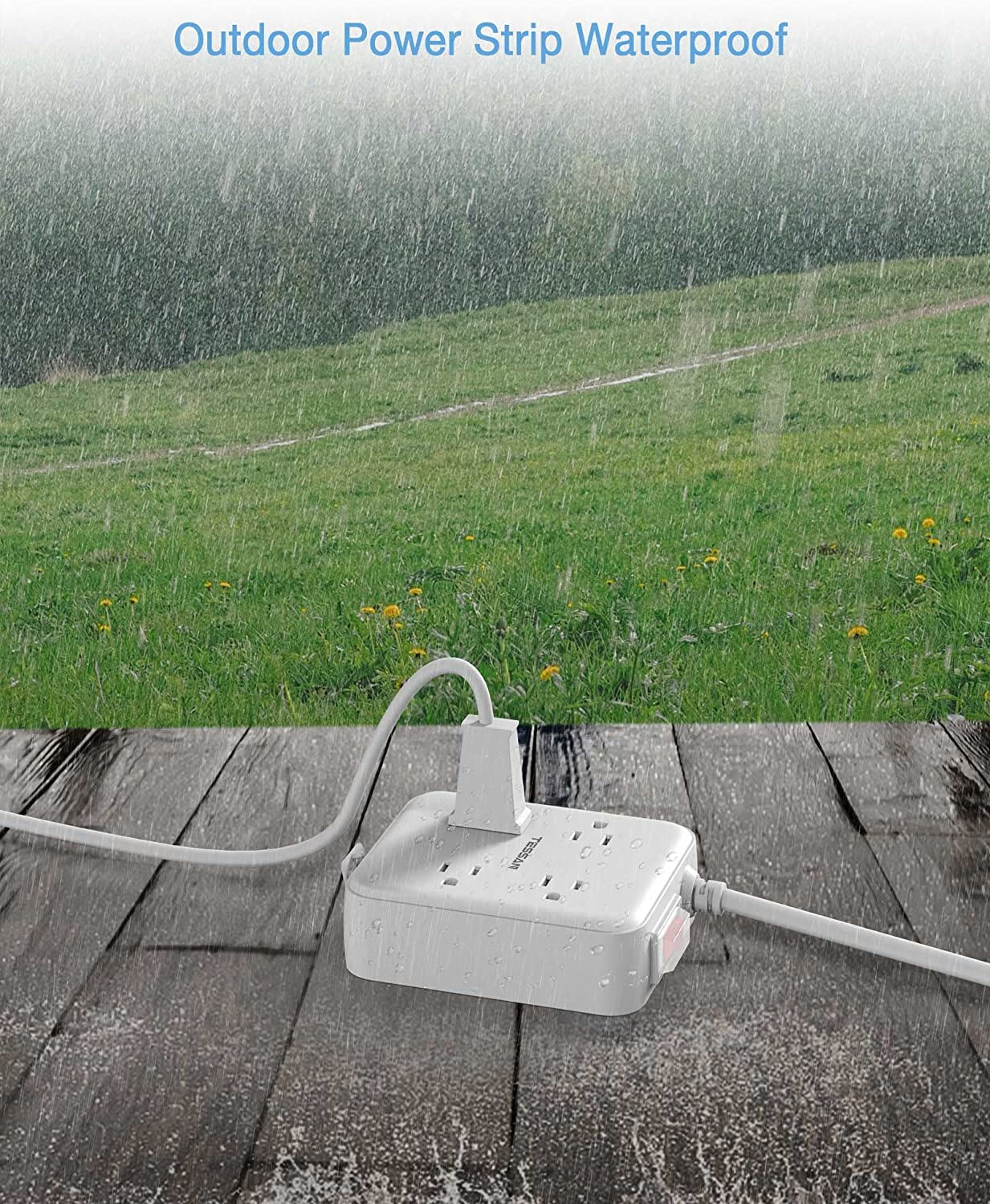Outdoor Waterproof Surge Protector Power Strip 6 FT Extension Cord With 4 Outlets 2 USB Ports