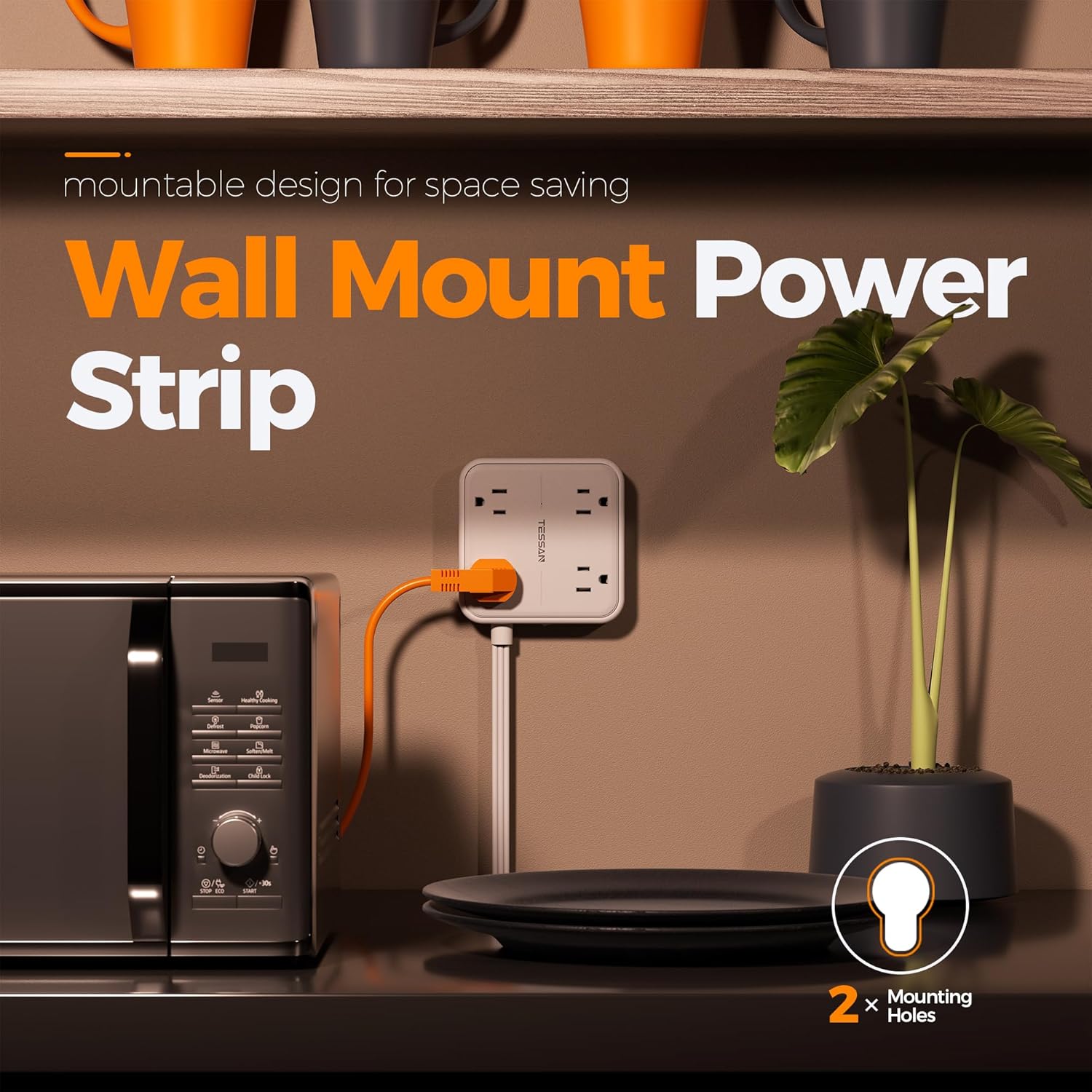 TESSAN Flat Plug Surge Protector Power Strip 102