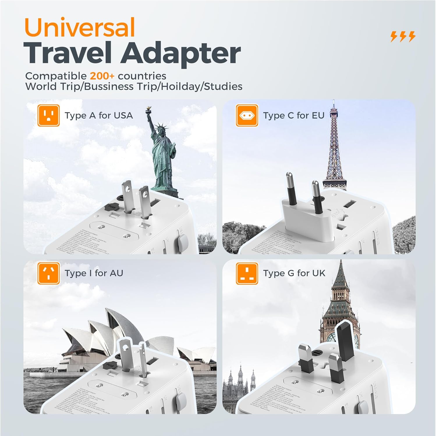 TESSAN Universal Travel Adapter with USB-C Cable