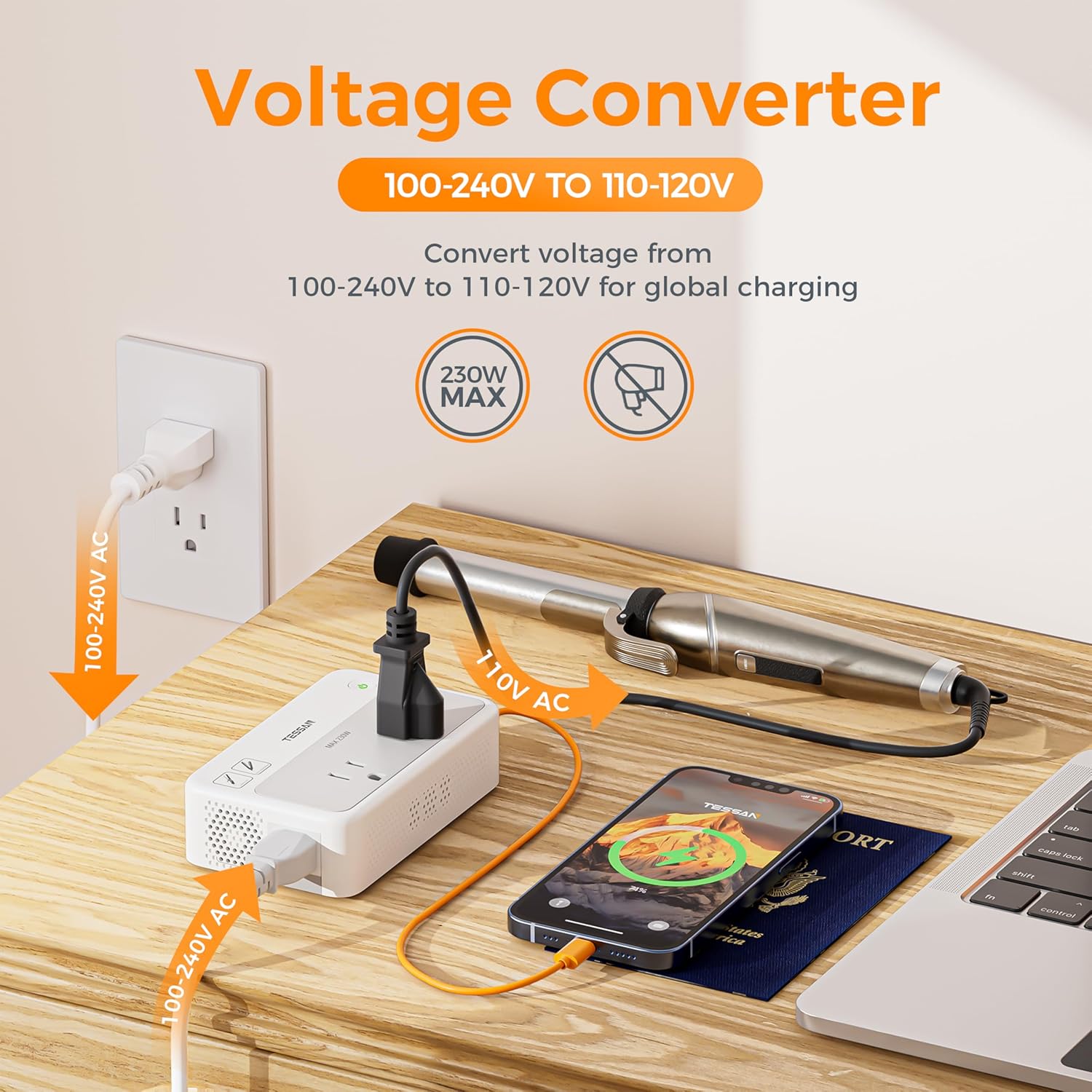 TESSAN 220V to 110V Universal Voltage Converter TC02