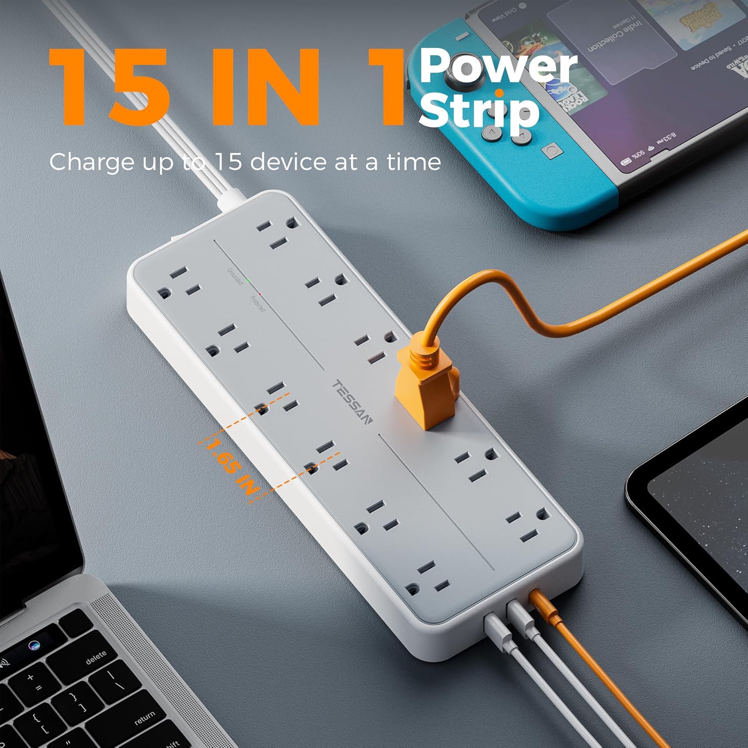Tessan 15W Surge Protector Power Strip 5Ft