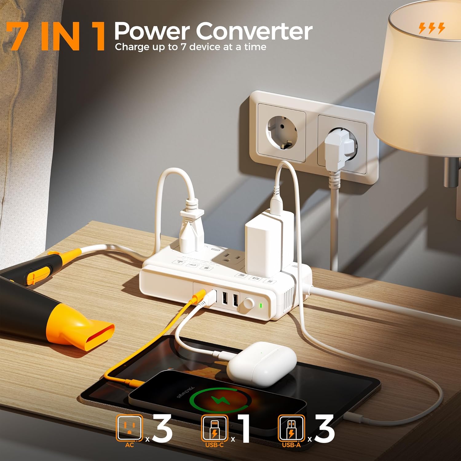 TESSAN Universal Travel Adapter 220V to 110V Voltage Converter with 4 USB Ports (1 USB C)
