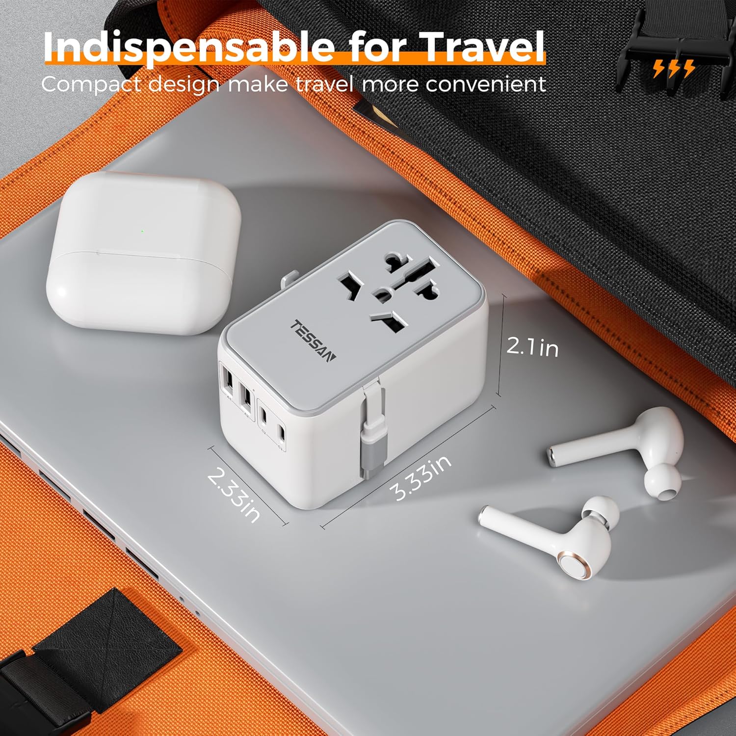 TESSAN Universal Travel Adapter with USB-C Cable
