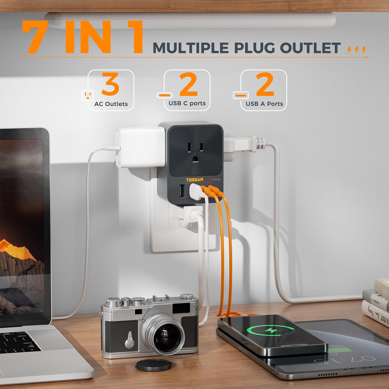 TESSAN Outlet Extender With USB Ports, Surge Protection, 30W Fast Charging