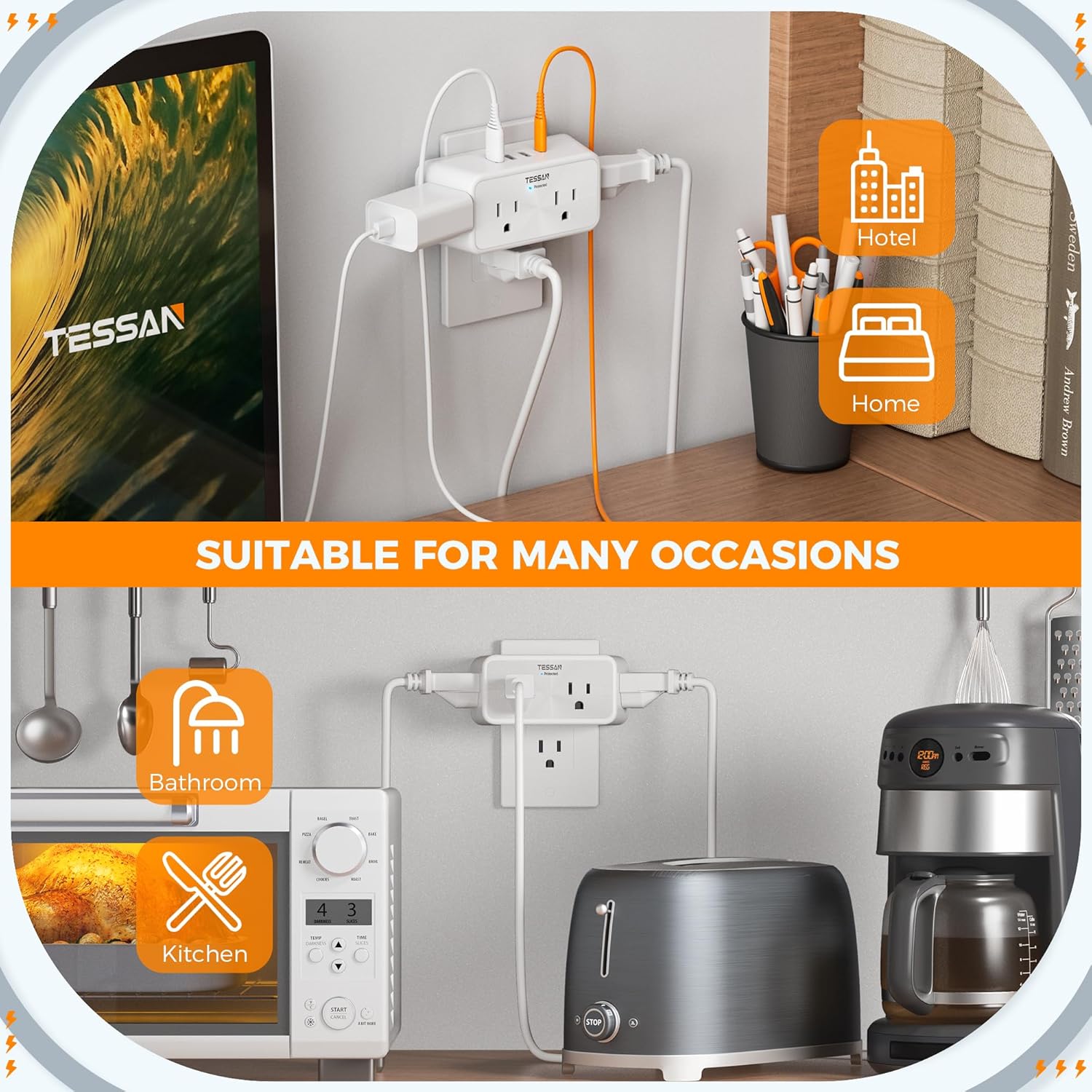 TESSAN Multi Plug Wall Outlet Splitter (360 Rotating Plug) WS04