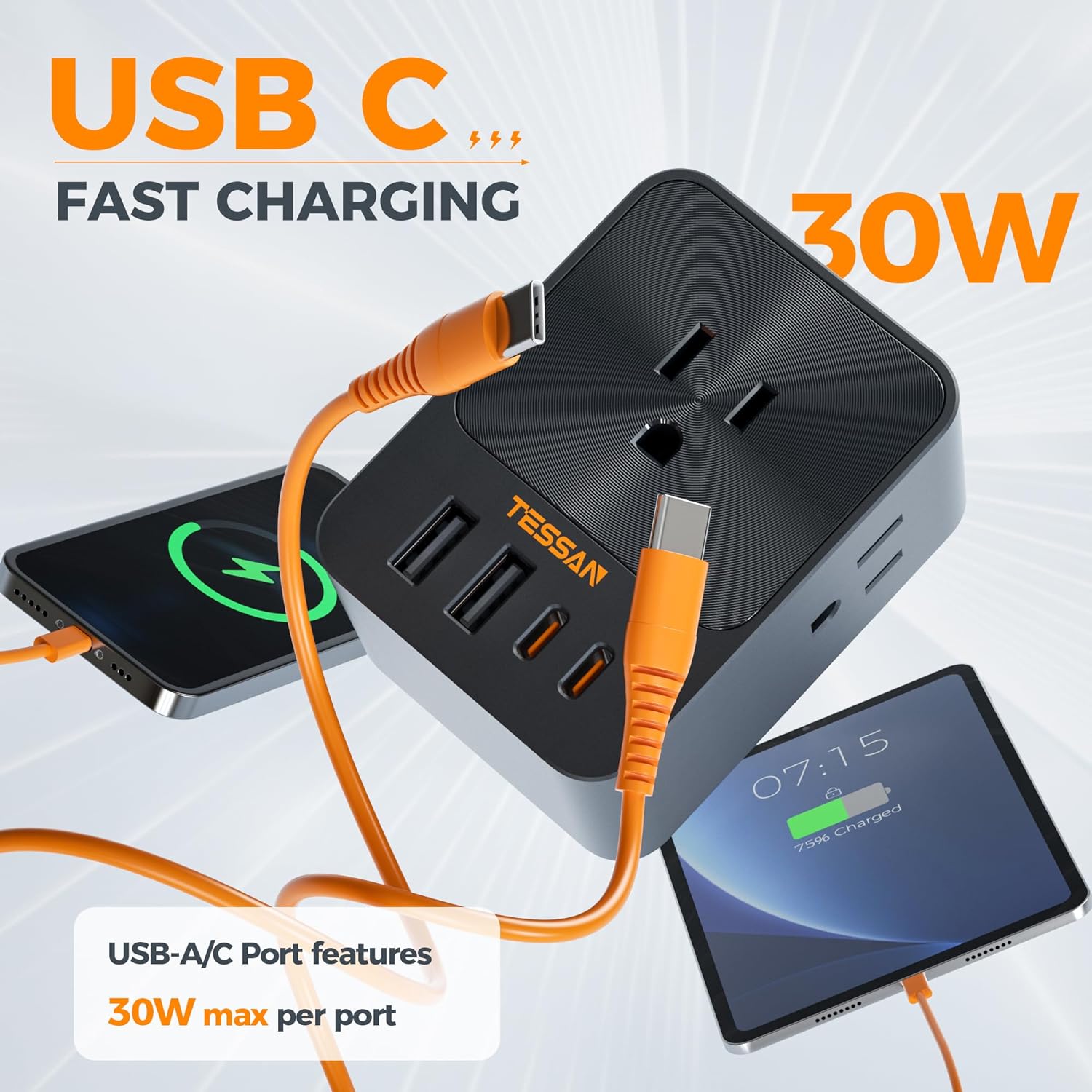 TESSAN Outlet Extender With USB Ports, Surge Protection, 30W Fast Charging