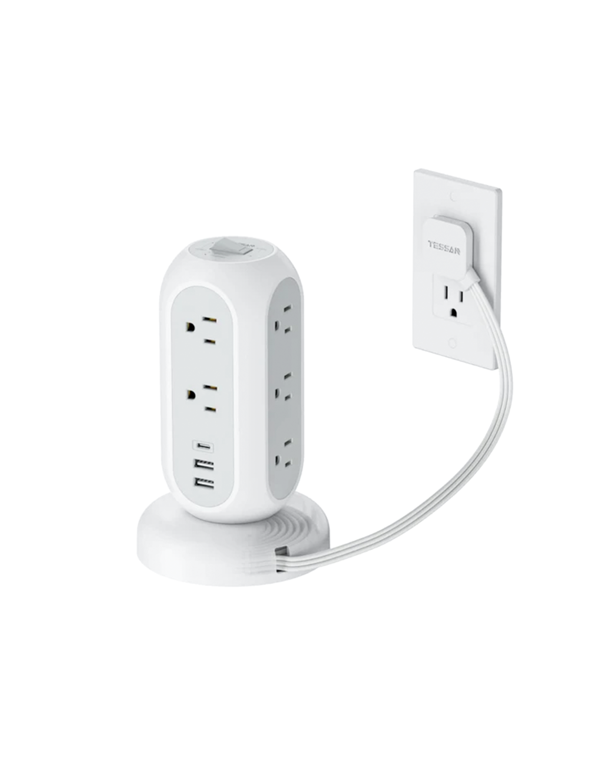 TESSAN Tower Power Strip Flat Plug 6FT with 11 Outlets 3 USB (1 USB C)
