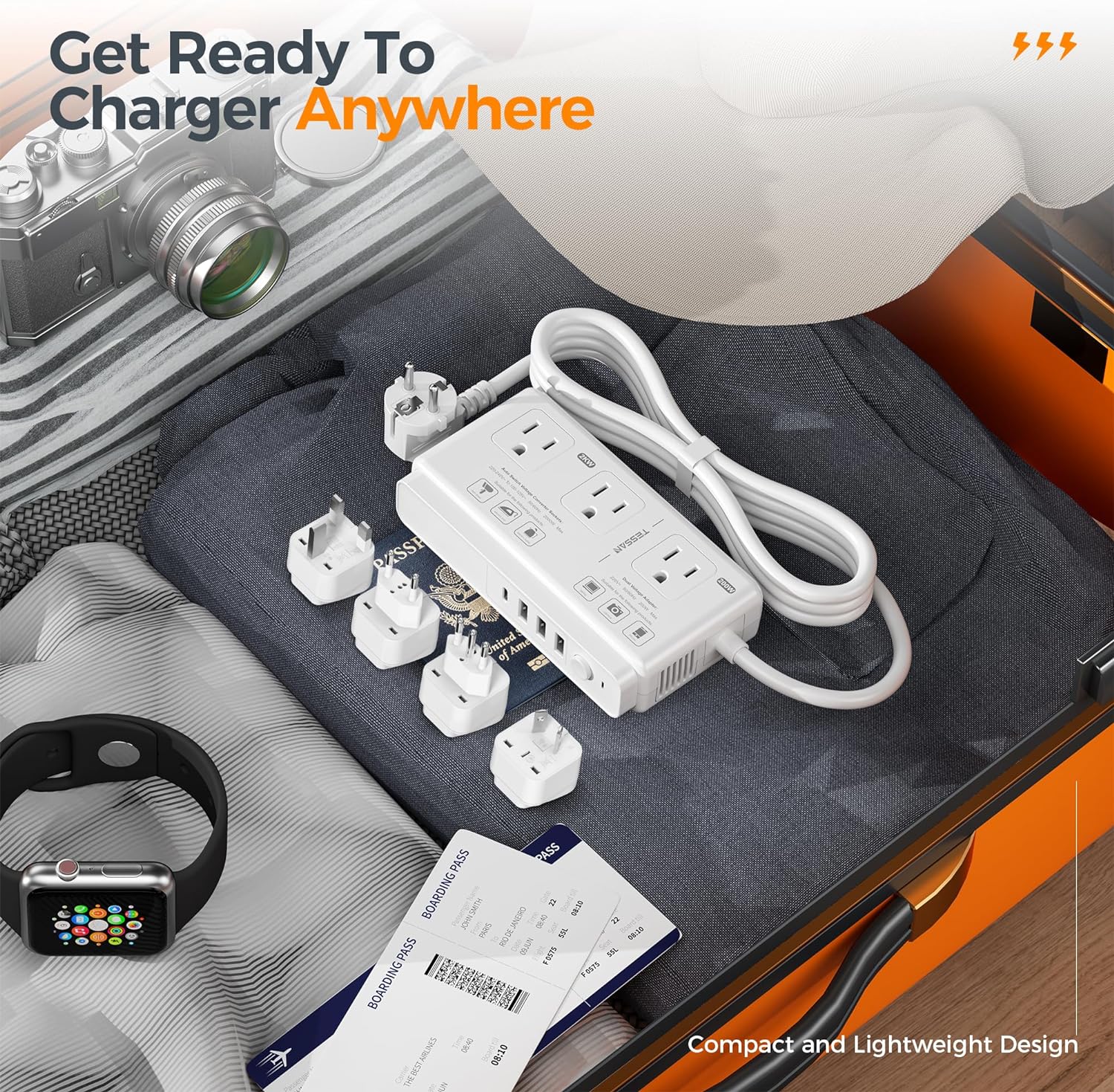 TESSAN Universal Travel Adapter 220V to 110V Voltage Converter with 4 USB Ports (1 USB C)