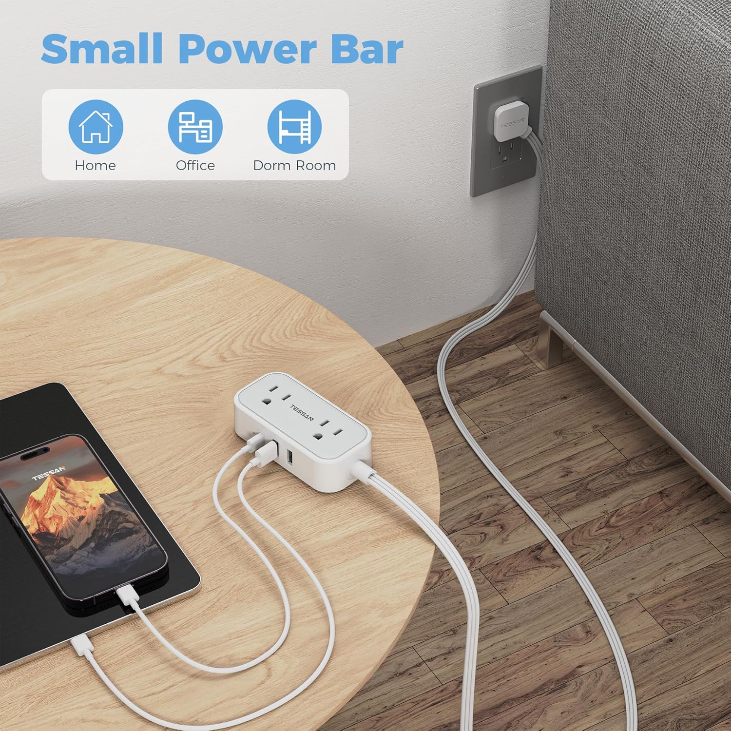 Tessan Flat Plug Power Strip 10 FT