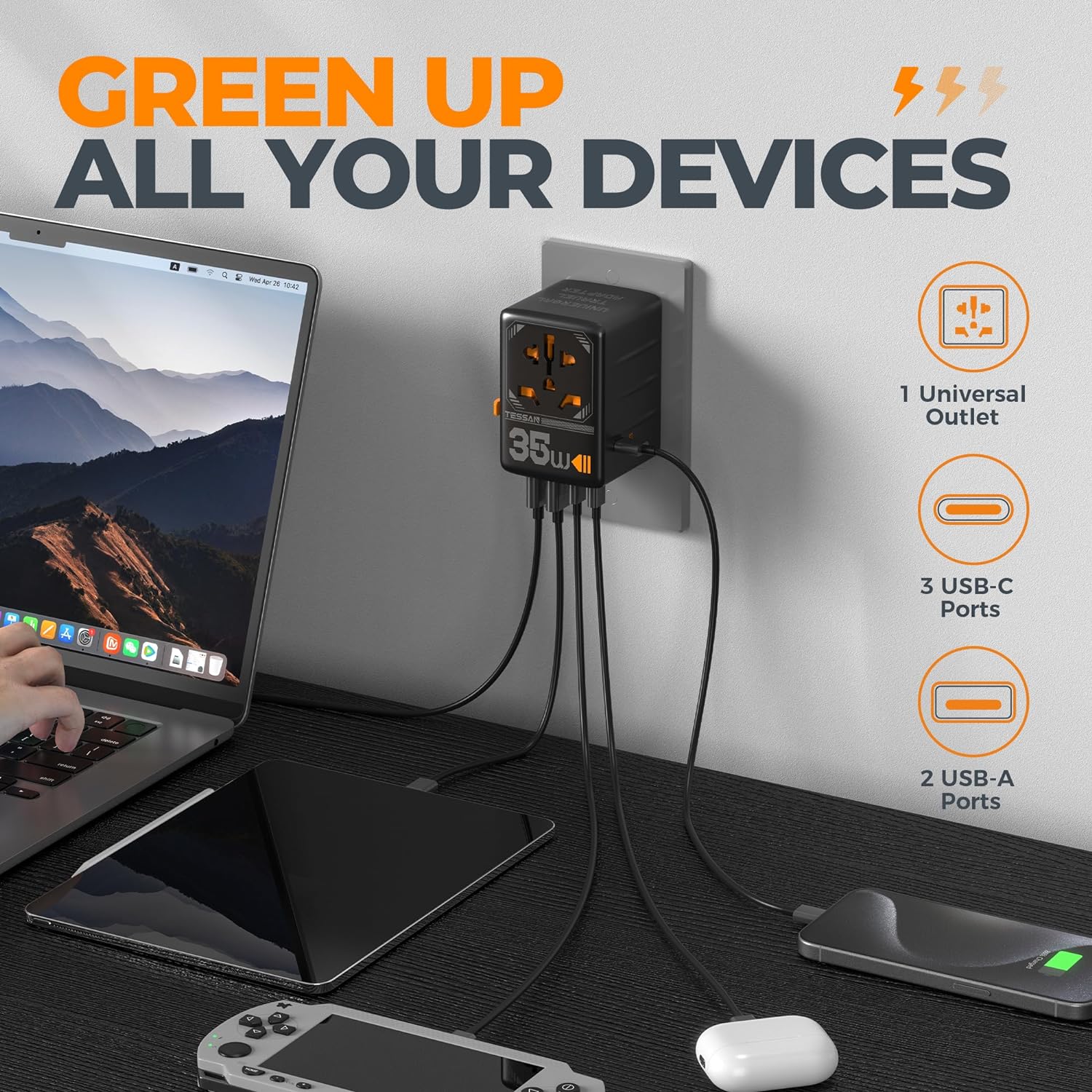 TESSAN Universal Travel Adapter With USB Ports, GaN Fast Charging (Type C/G/A/I)