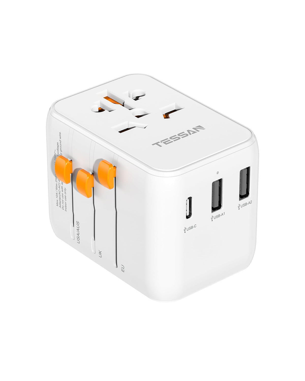 TESSAN International Plug Adaptor with 1 USB C Wall Charger 2 USB A Ports, All-in-one Worldwide Power Outlet