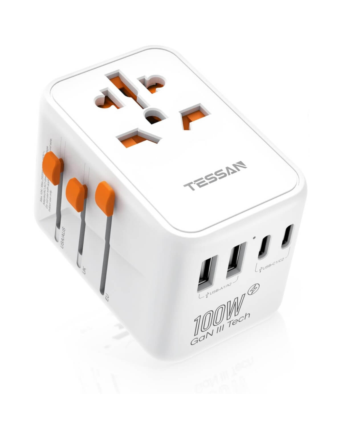 TESSAN GaN Universal Travel Adapter with USB-C - White