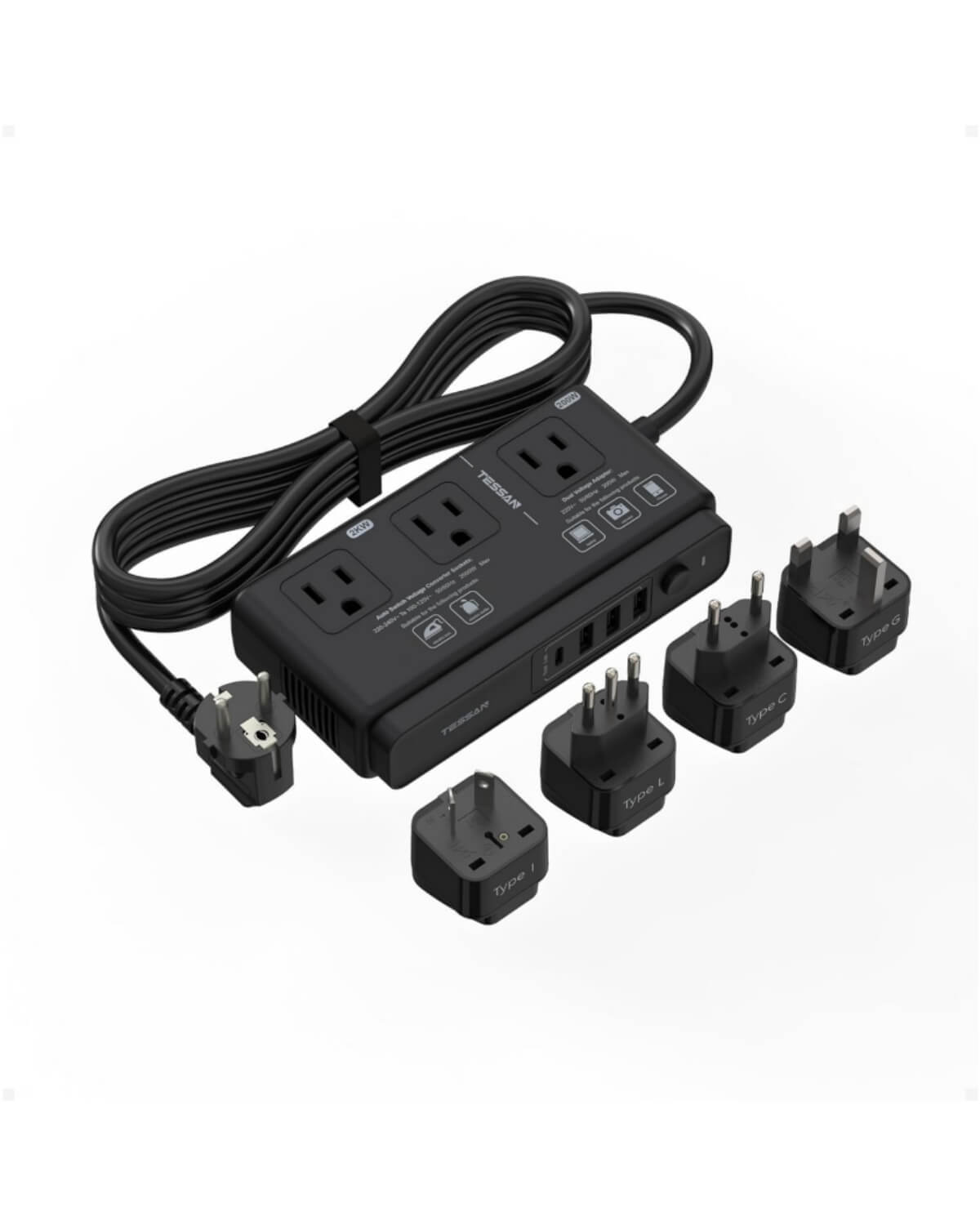 TESSAN Universal Travel Adapter 220V to 110V Voltage Converter with 4 USB Ports (1 USB C)