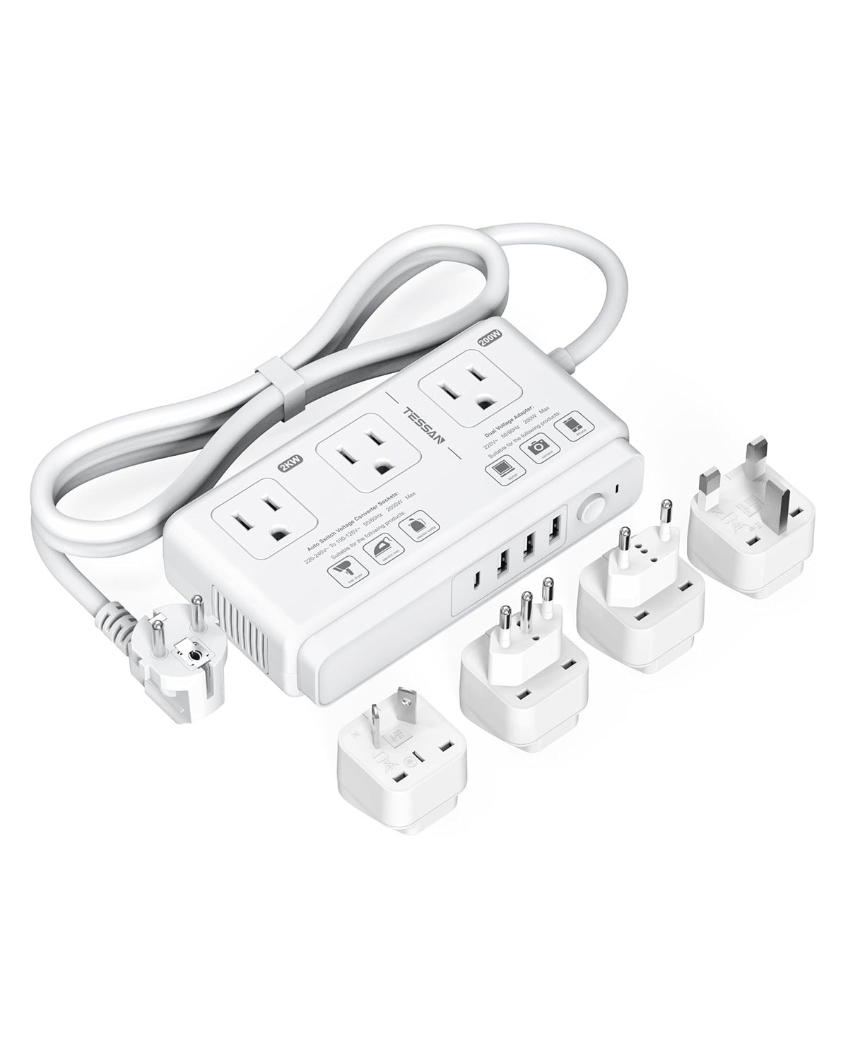 TESSAN Universal Travel Adapter 220V to 110V Voltage Converter with 4 USB Ports (1 USB C)