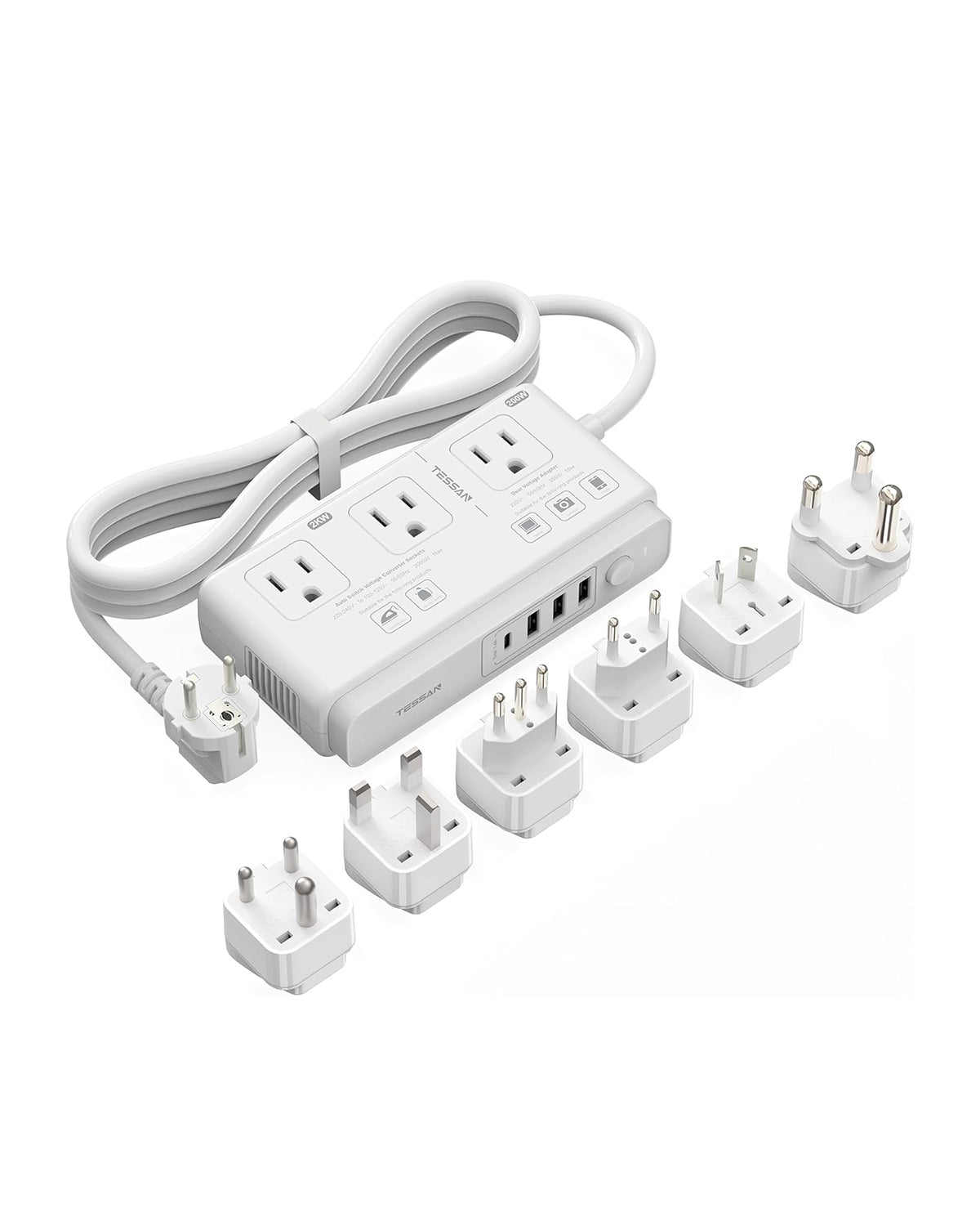 TESSAN Universal Travel Adapter 220V to 110V Voltage Converter with 4 USB Ports (1 USB C)