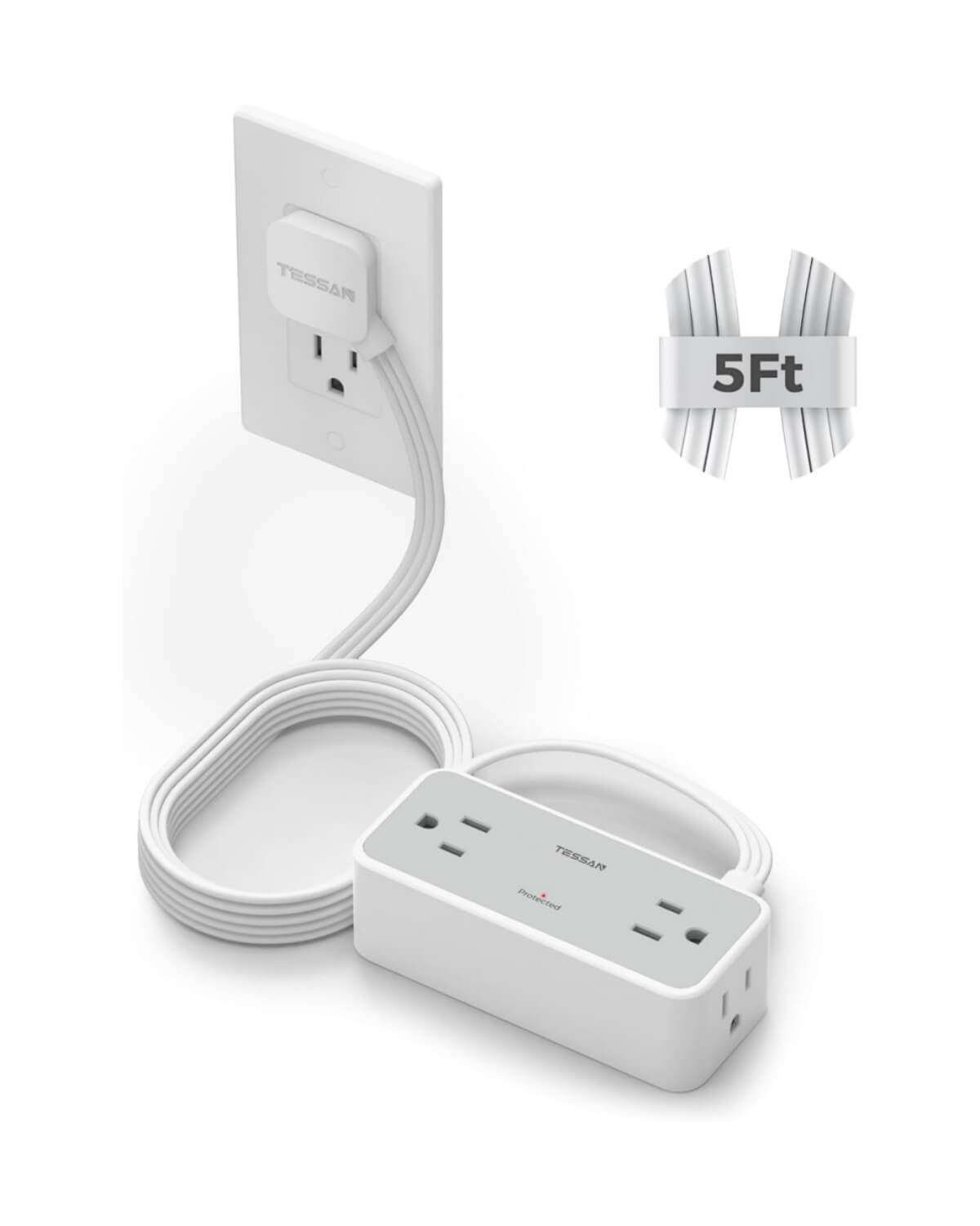 TESSAN Flat Plug Surge Protector Power Strip 1020