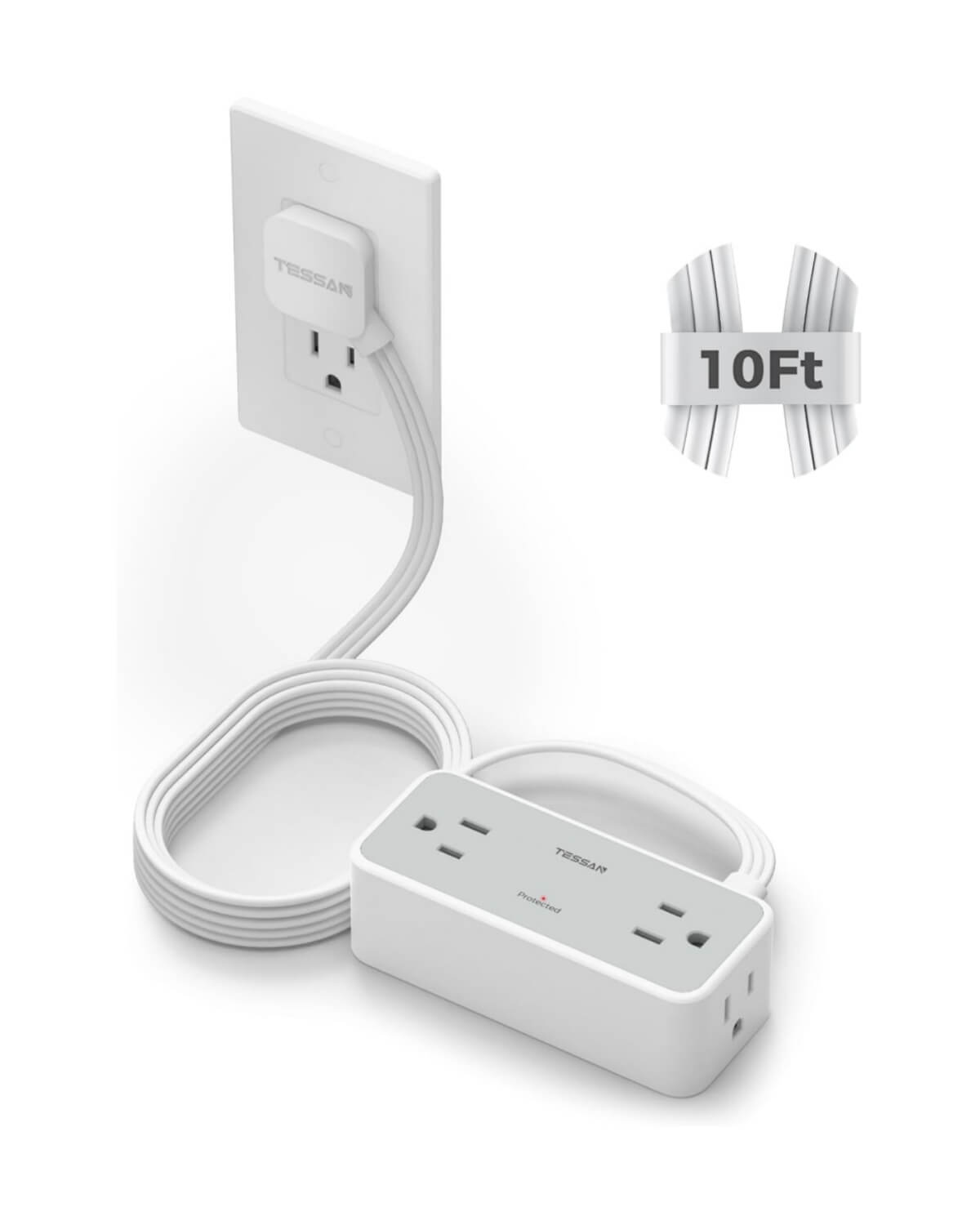 TESSAN Flat Plug Surge Protector Power Strip 1020