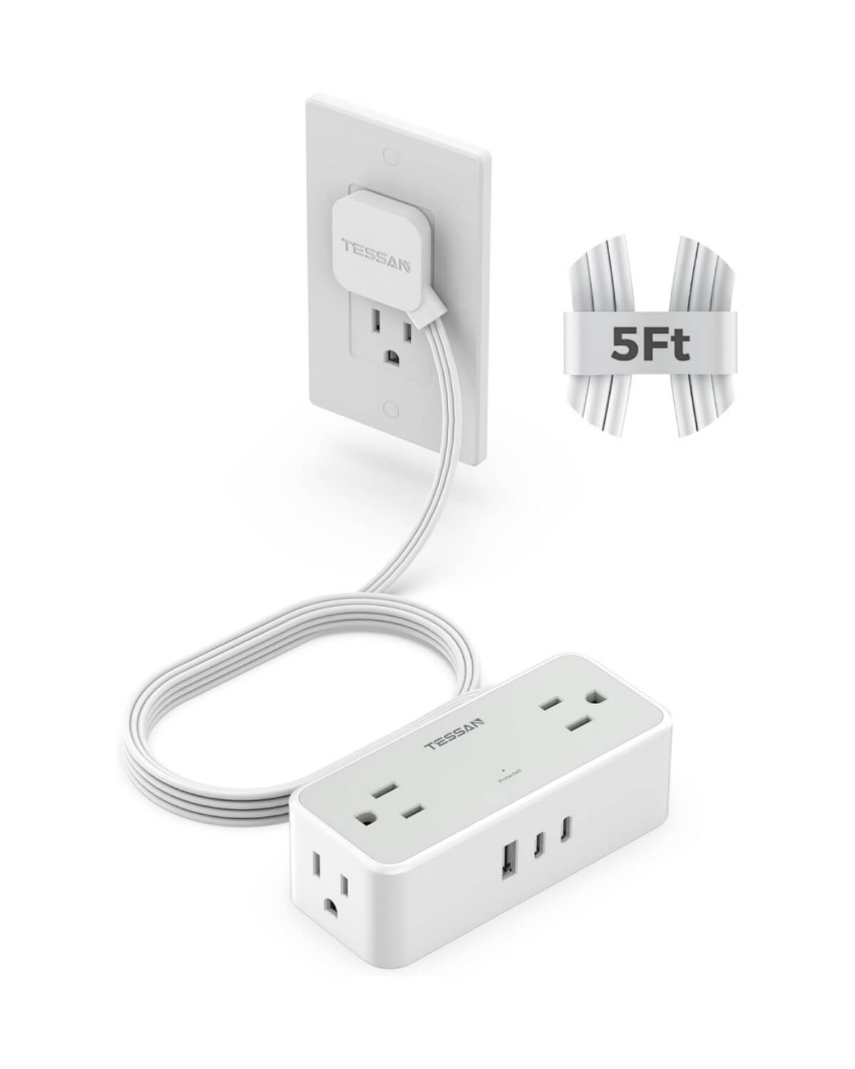 TESSAN Flat Plug Surge Protector Power Strip 1020