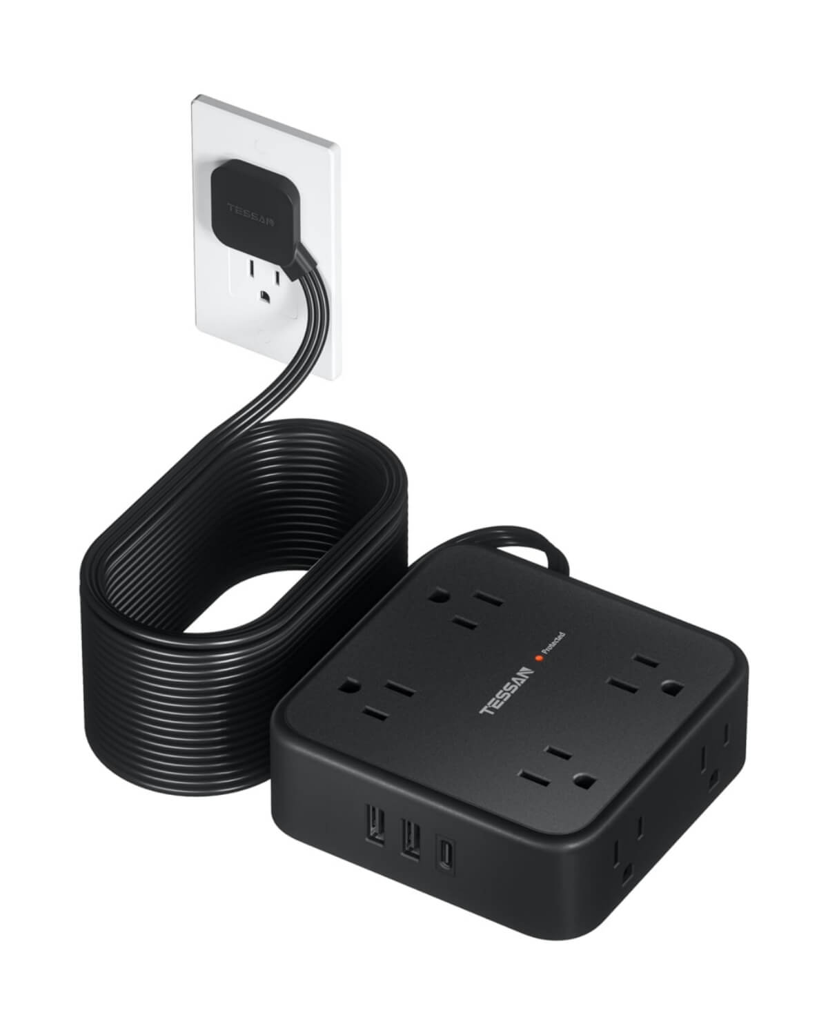 TESSAN Flat Plug Surge Protector Power Strip 1026