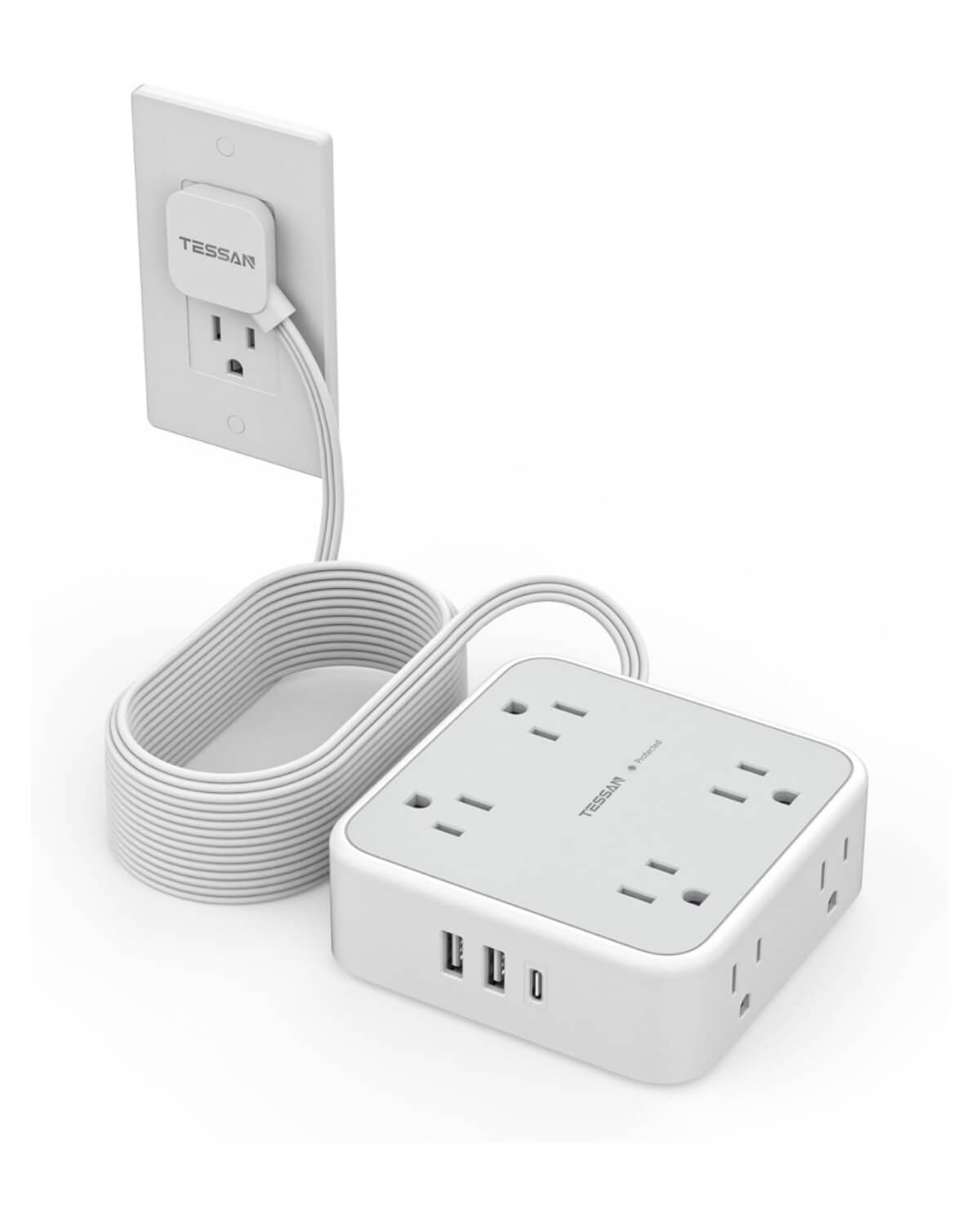 TESSAN Flat Plug Surge Protector Power Strip 1026