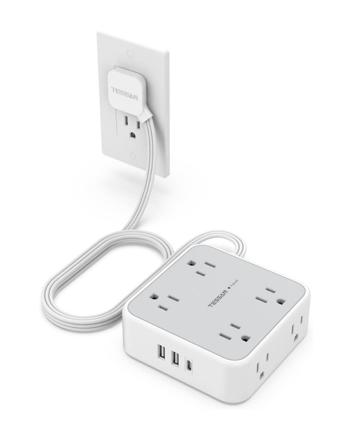TESSAN Flat Plug Surge Protector Power Strip 1026