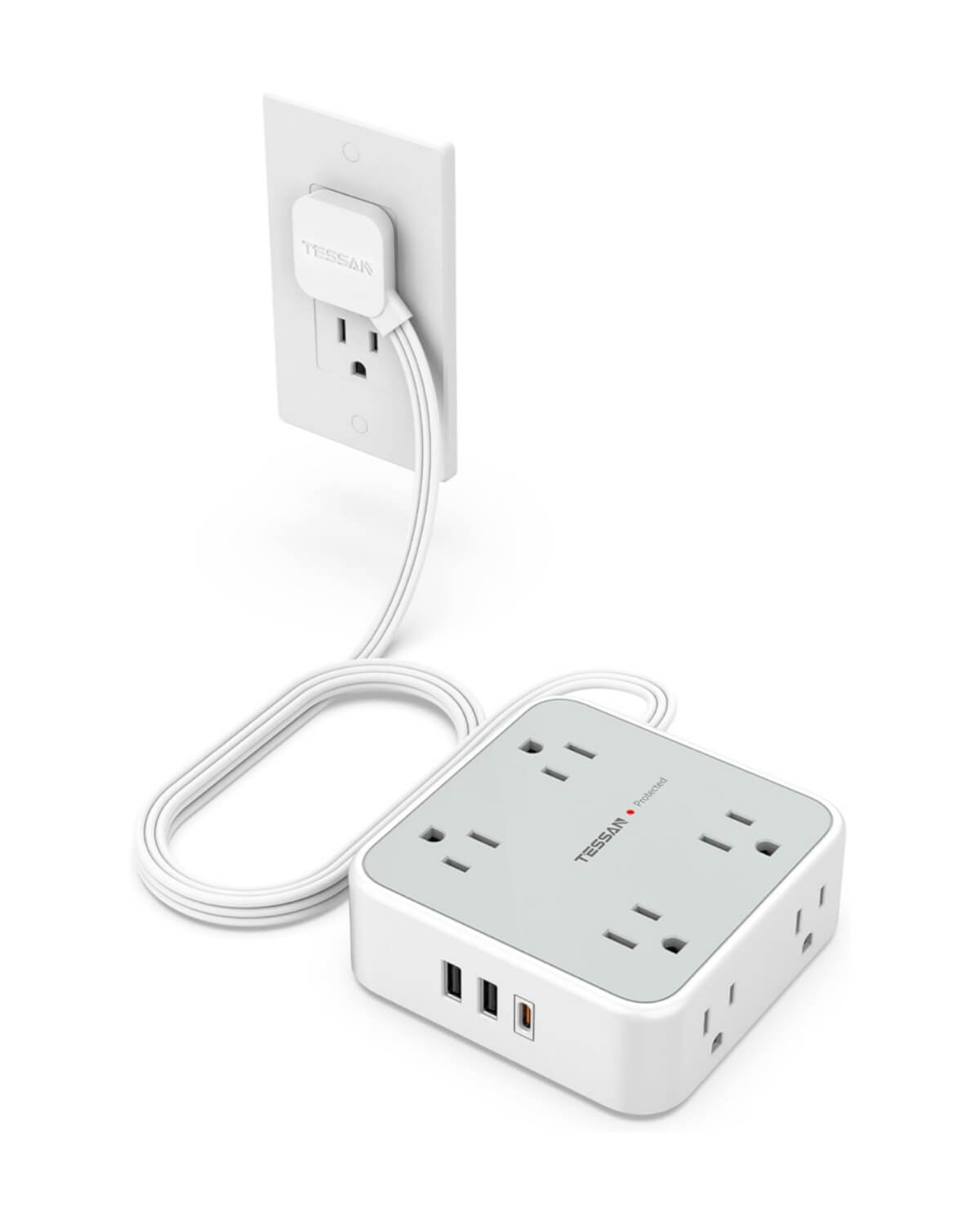 TESSAN Flat Plug Surge Protector Power Strip 1026