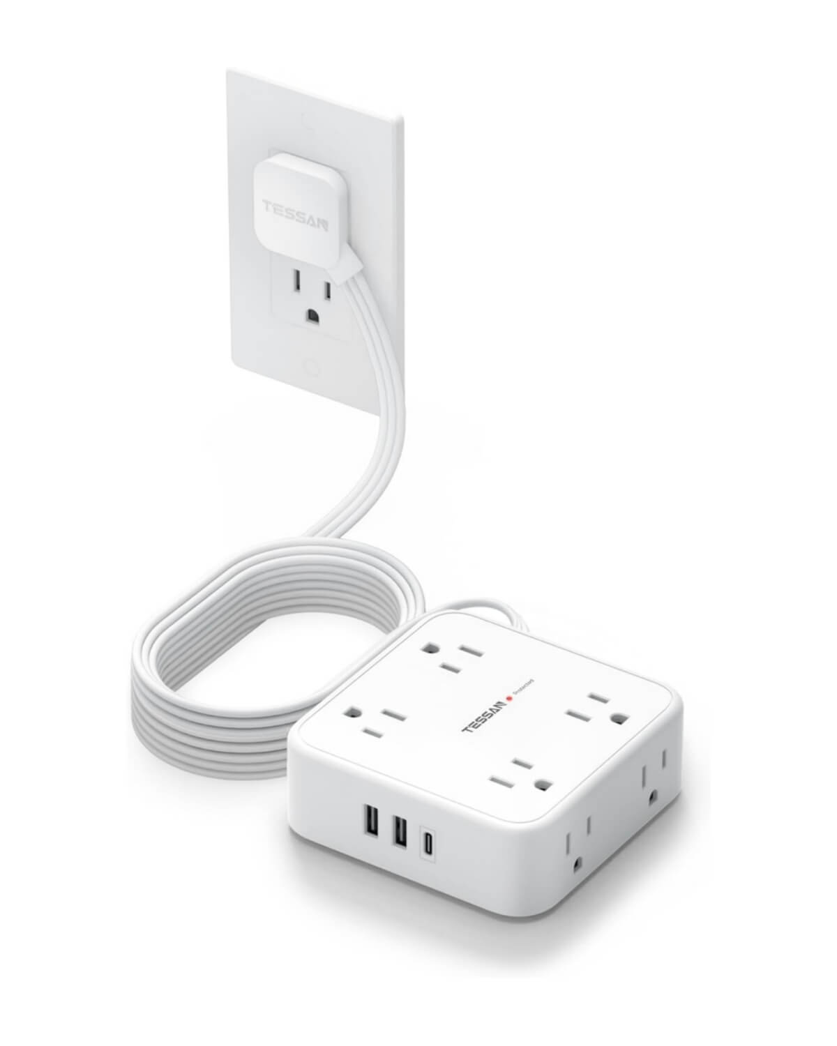TESSAN Flat Plug Surge Protector Power Strip 1026