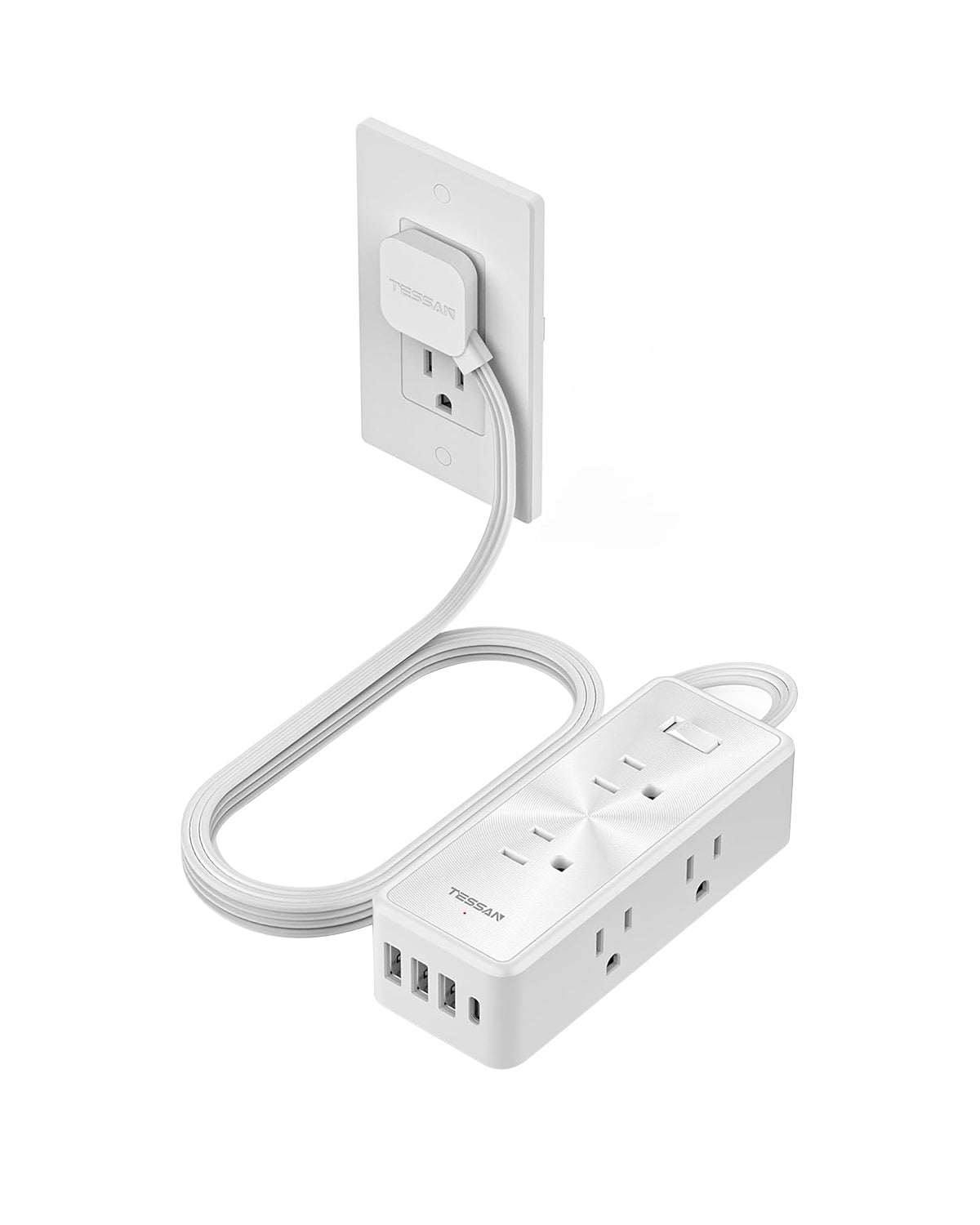 TESSAN Ultra Thin Flat Plug 5 ft with 6 AC Outlets 4 USB (1 USB C) Ports