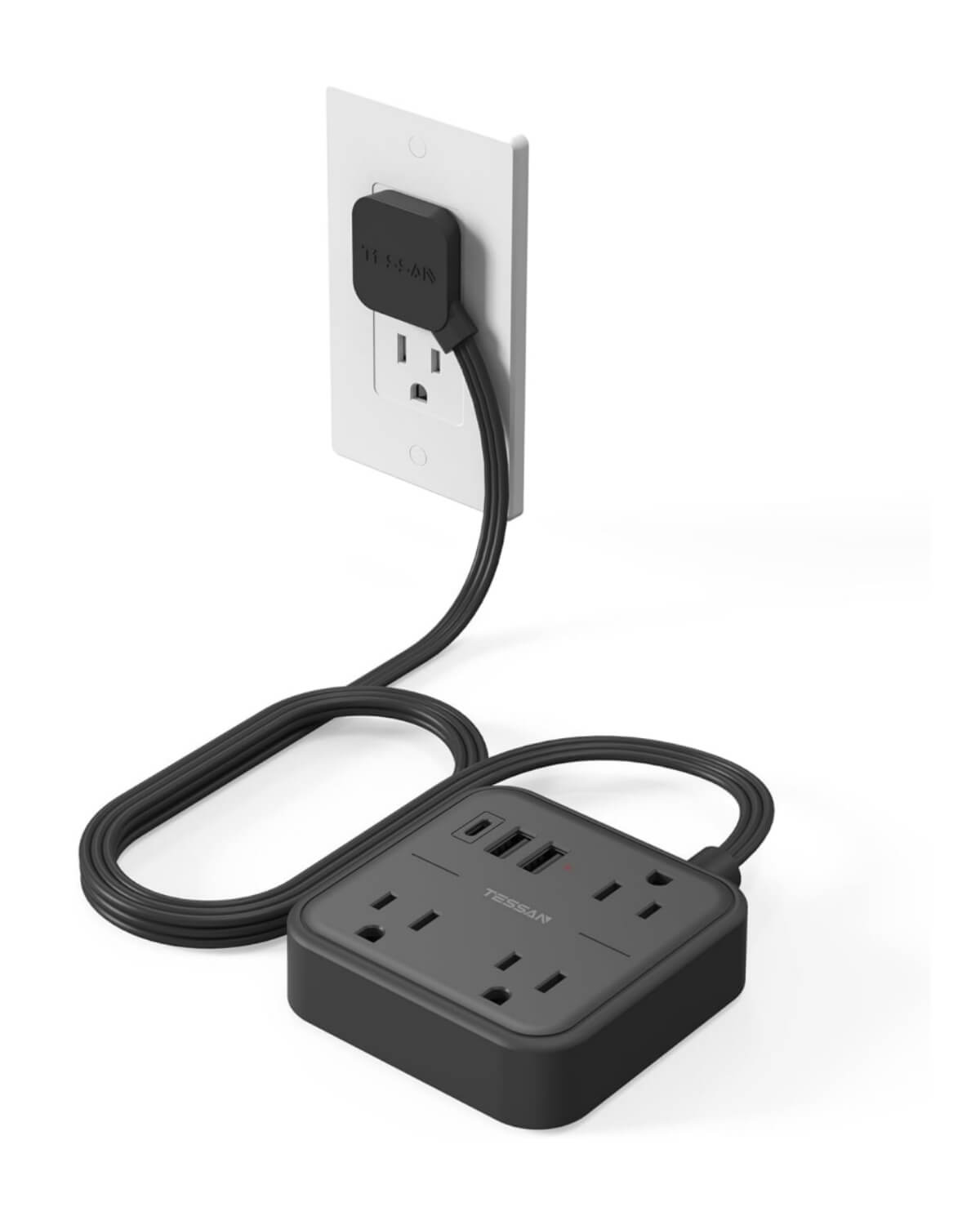 (新)Tessan 15W Flat Plug Surge Protector Power Strip 103