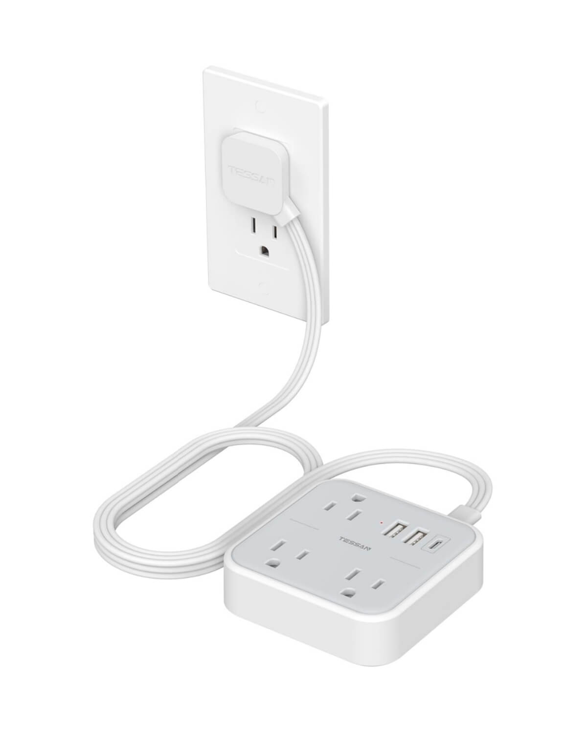 (新)Tessan 15W Flat Plug Surge Protector Power Strip 103