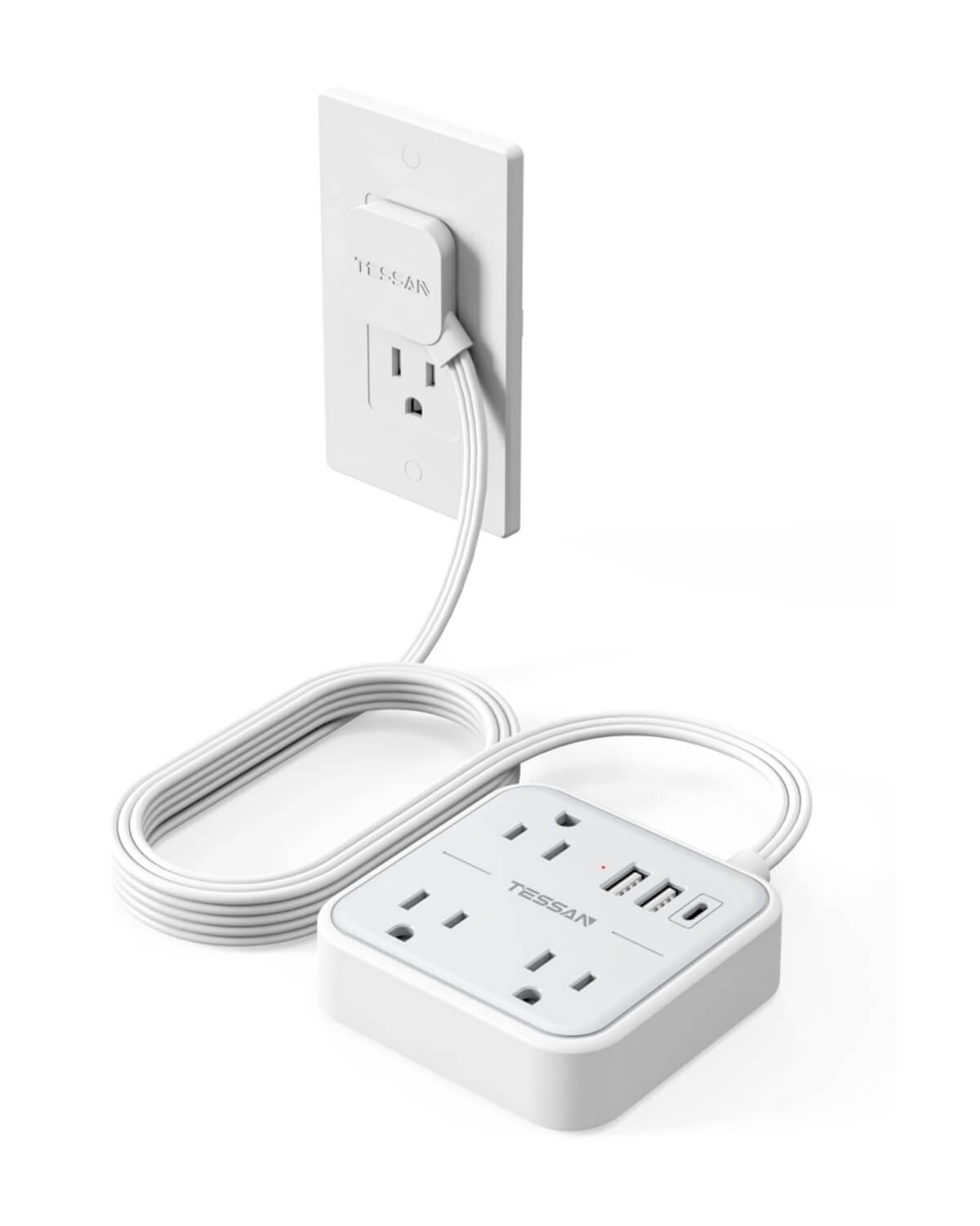 (新)Tessan 15W Flat Plug Surge Protector Power Strip 103