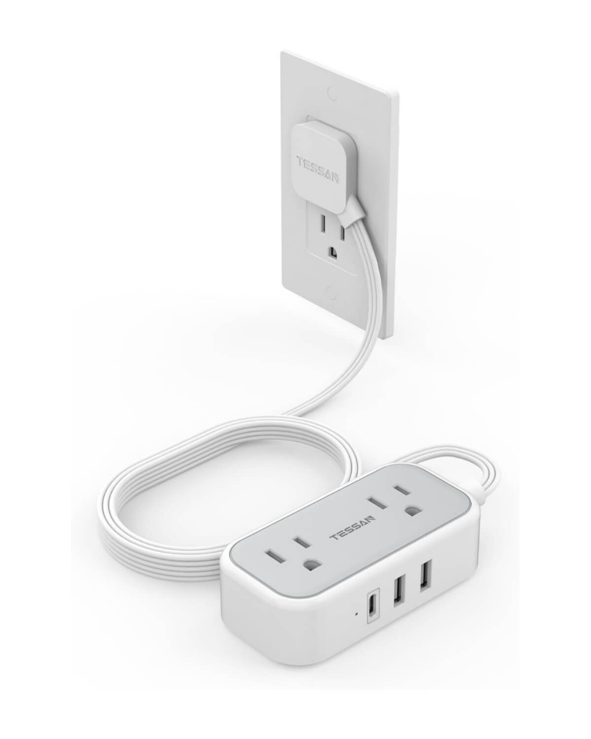 Tessan Flat Plug Power Strip 10 FT