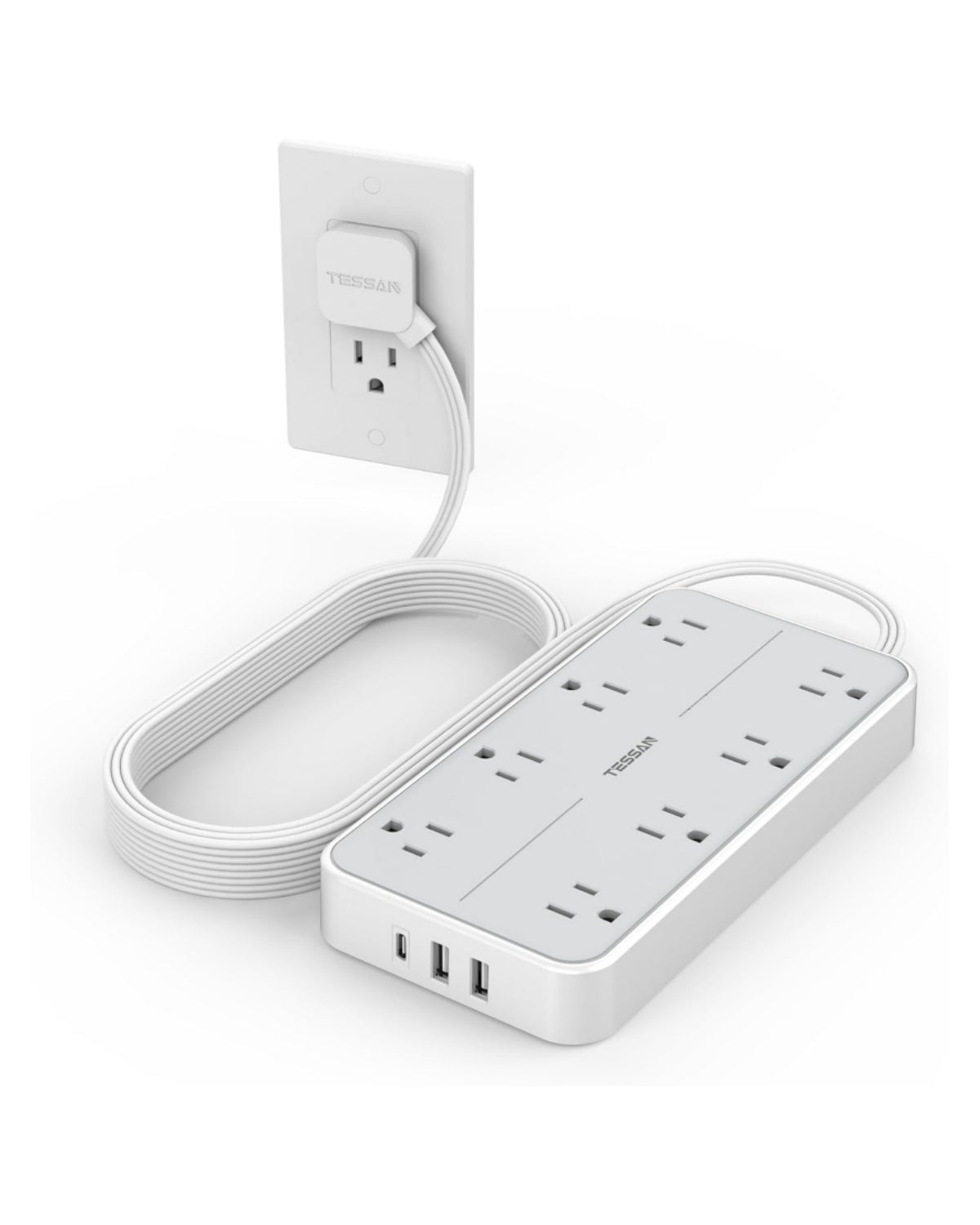 TESSAN Flat Plug Surge Protector Power Strip 108
