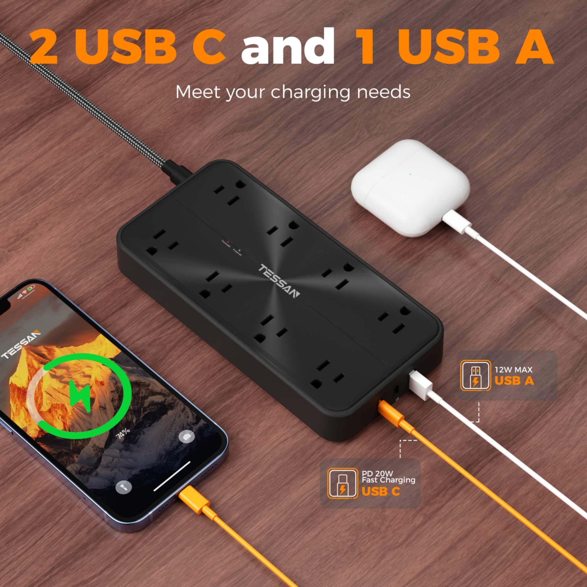 TESSAN 11-in-1 Surge Protector with PD 20W