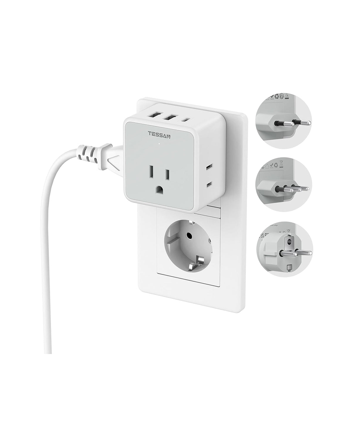 TESSAN Italy Travel Plug Adapter Kit, Detachable Converter with 3 USB Charger (1 USB C)