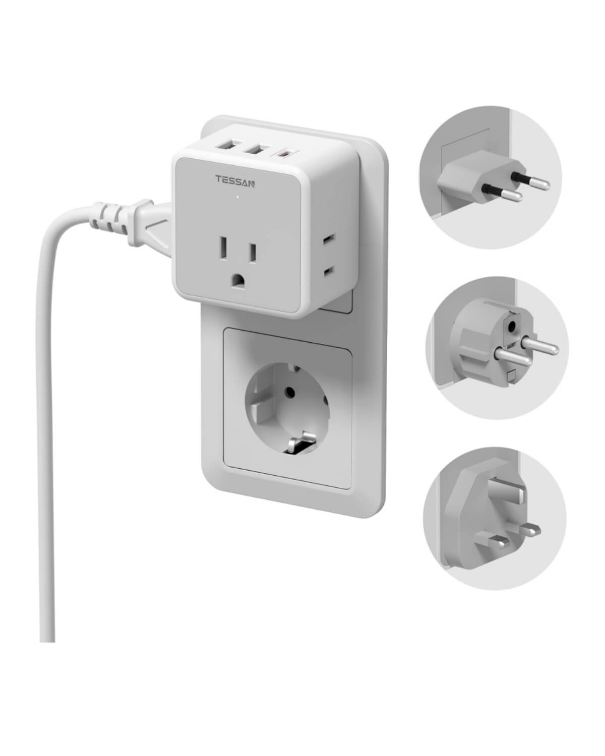 TESSAN All European UK Travel Plug Adapter Kit with 3 USB (1 USB C)