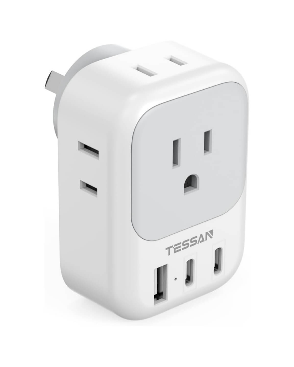 TESSAN Australia Travel Adaptor with 4 American Outlets 3 USB Charger