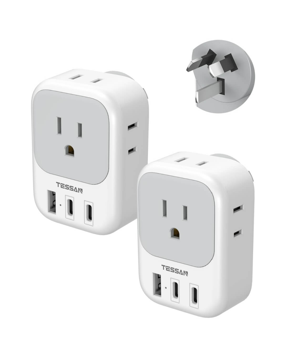 TESSAN Australia Travel Adaptor with 4 American Outlets 3 USB Charger