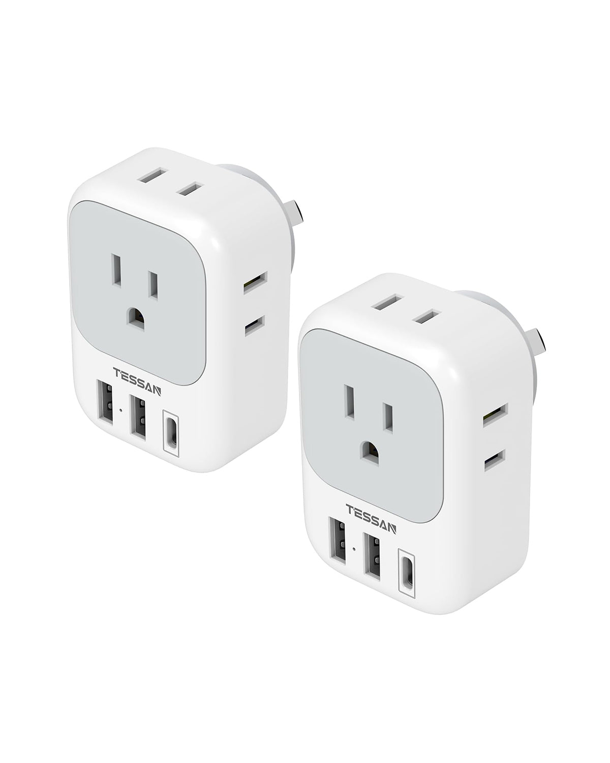 TESSAN Australia Travel Adaptor with 4 American Outlets 3 USB Charger