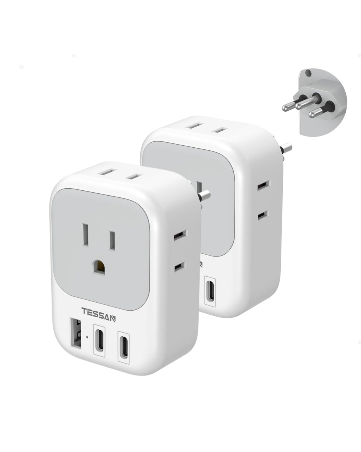 TESSAN US to Brazil Travel Plug with 4 American Outlets 3 USB Charger (1 USB C Port)