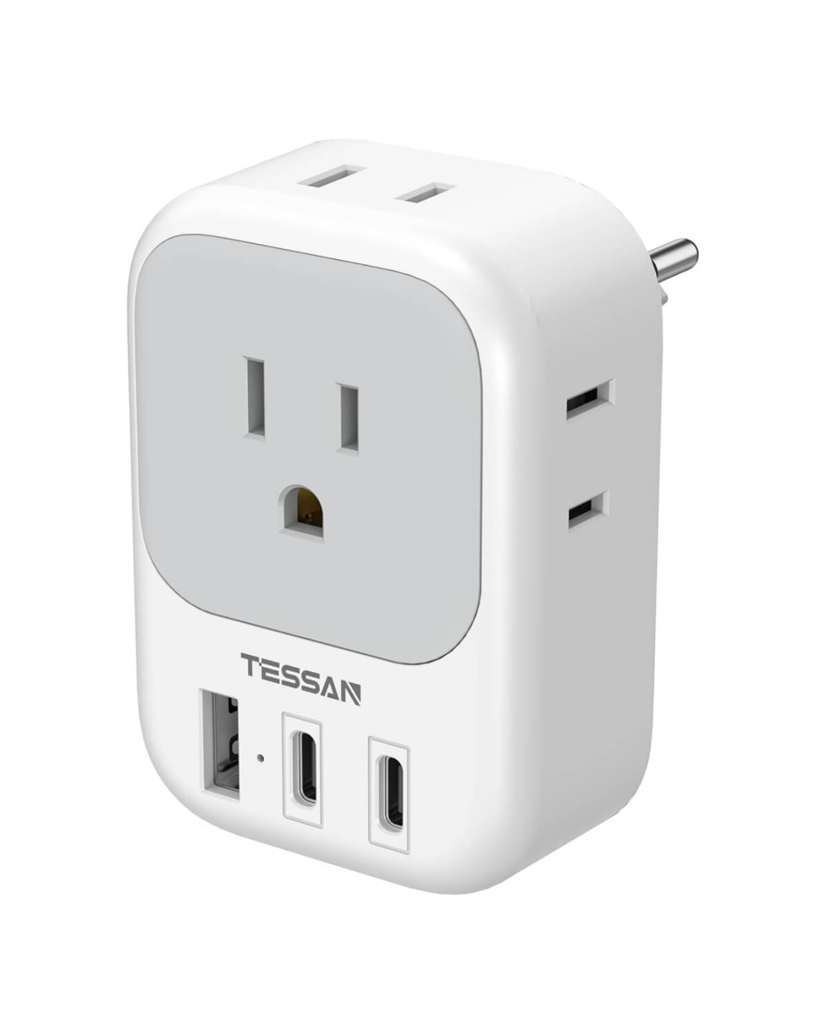 TESSAN US to Switzerland Plug Adapter with 4 American Outlets 3 USB Charger (1 USB C Port)