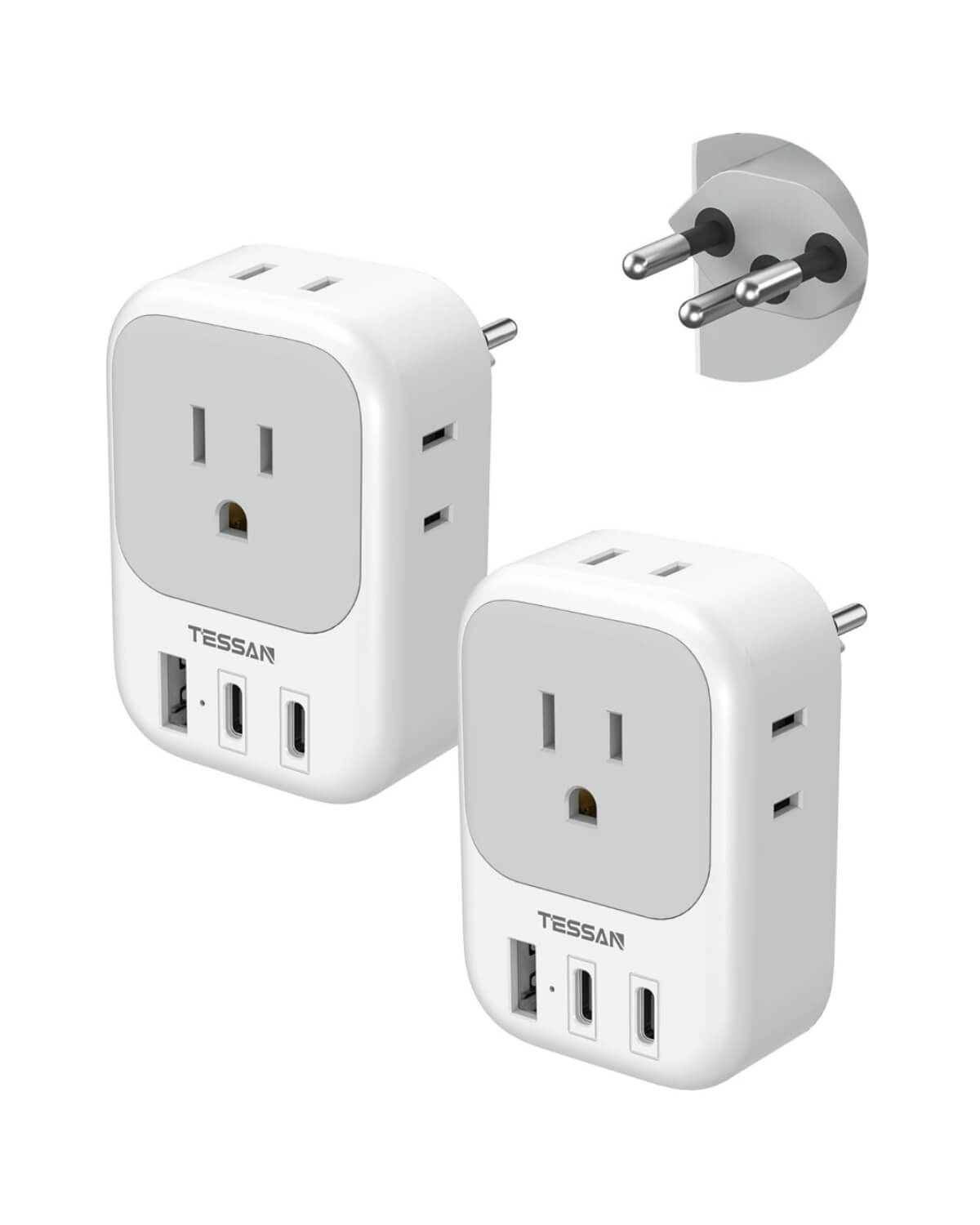 TESSAN US to Switzerland Plug Adapter with 4 American Outlets 3 USB Charger (1 USB C Port)