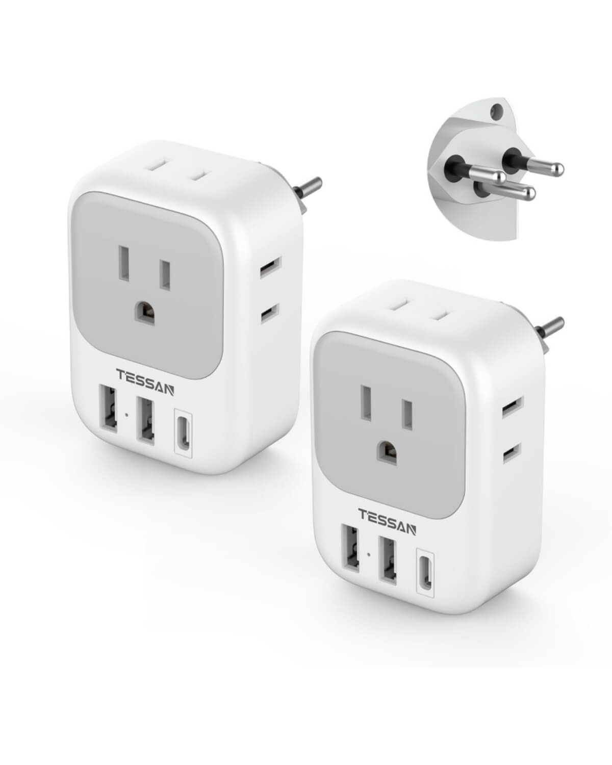 TESSAN US to Switzerland Plug Adapter with 4 American Outlets 3 USB Charger (1 USB C Port)