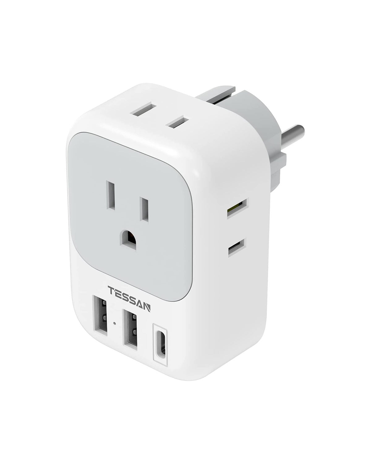 Germany France Power Adaptor with 3 USB Charger Ports(1 USB C), 2 Pack