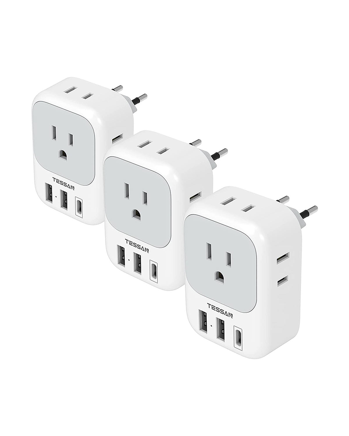 TESSAN US to Europe Power Adapter with 4 AC Outlets and 3 USB (1 USB C