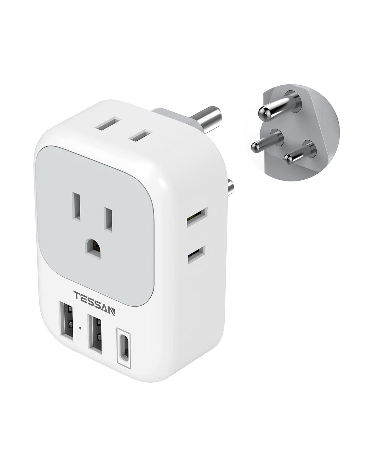 TESSAN India Power Adapter with 4 American Outlets 3 USB Charger (1 US