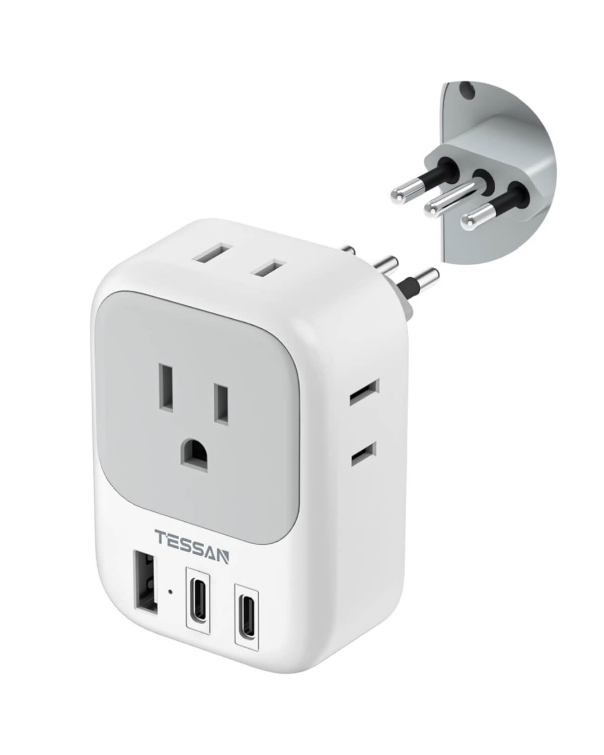 TESSAN Italy Power Adapter with 4 Outlets 3 USB Charger (1 USB C Port), Italy Travel Plug Adapter 2 Pack