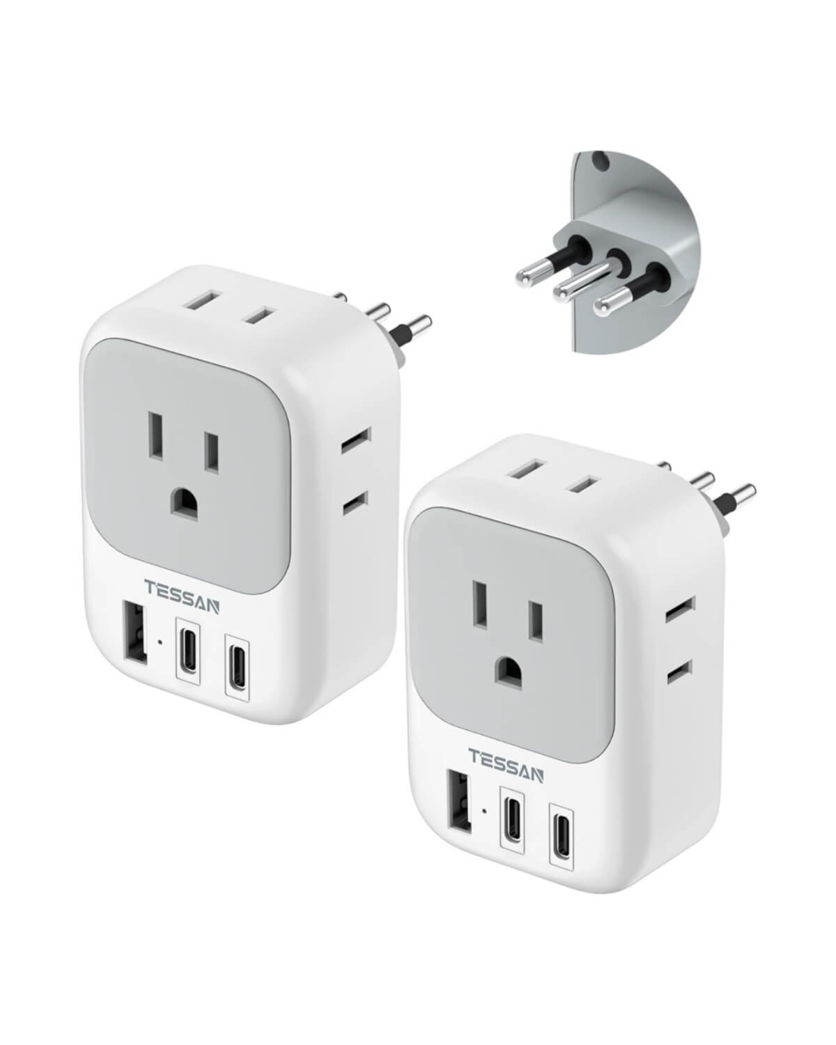TESSAN Italy Power Adapter with 4 Outlets 3 USB Charger (1 USB C Port), Italy Travel Plug Adapter 2 Pack